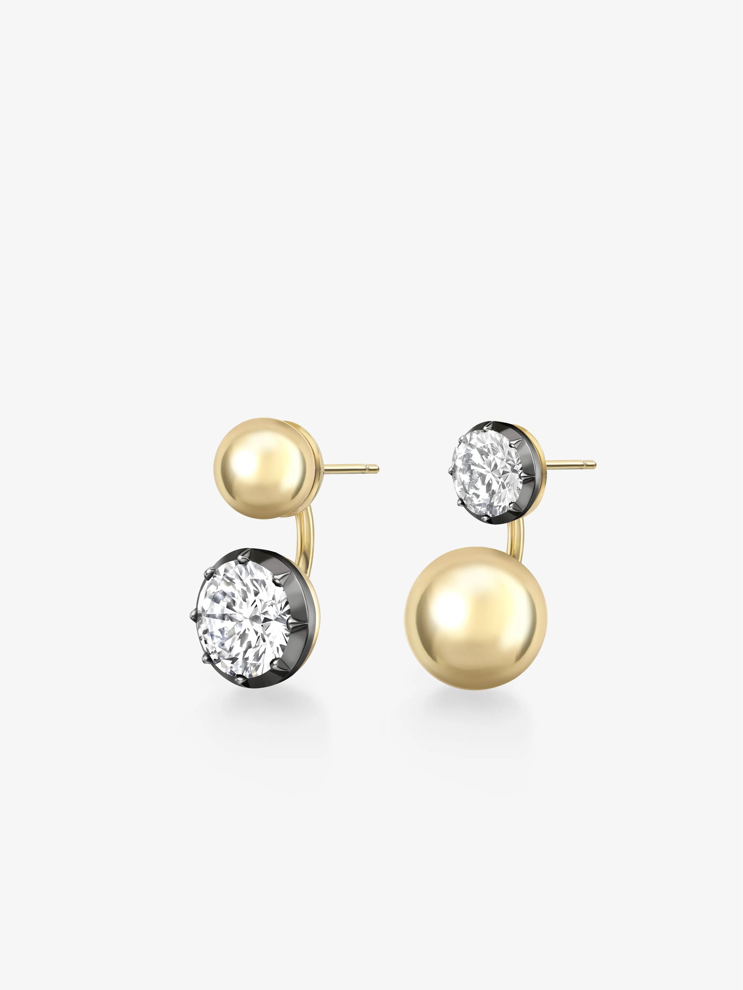 Orbit Asymmetric Yellow Gold 3.40ct & 1.31ct Diamond Sphere Earrings View 2