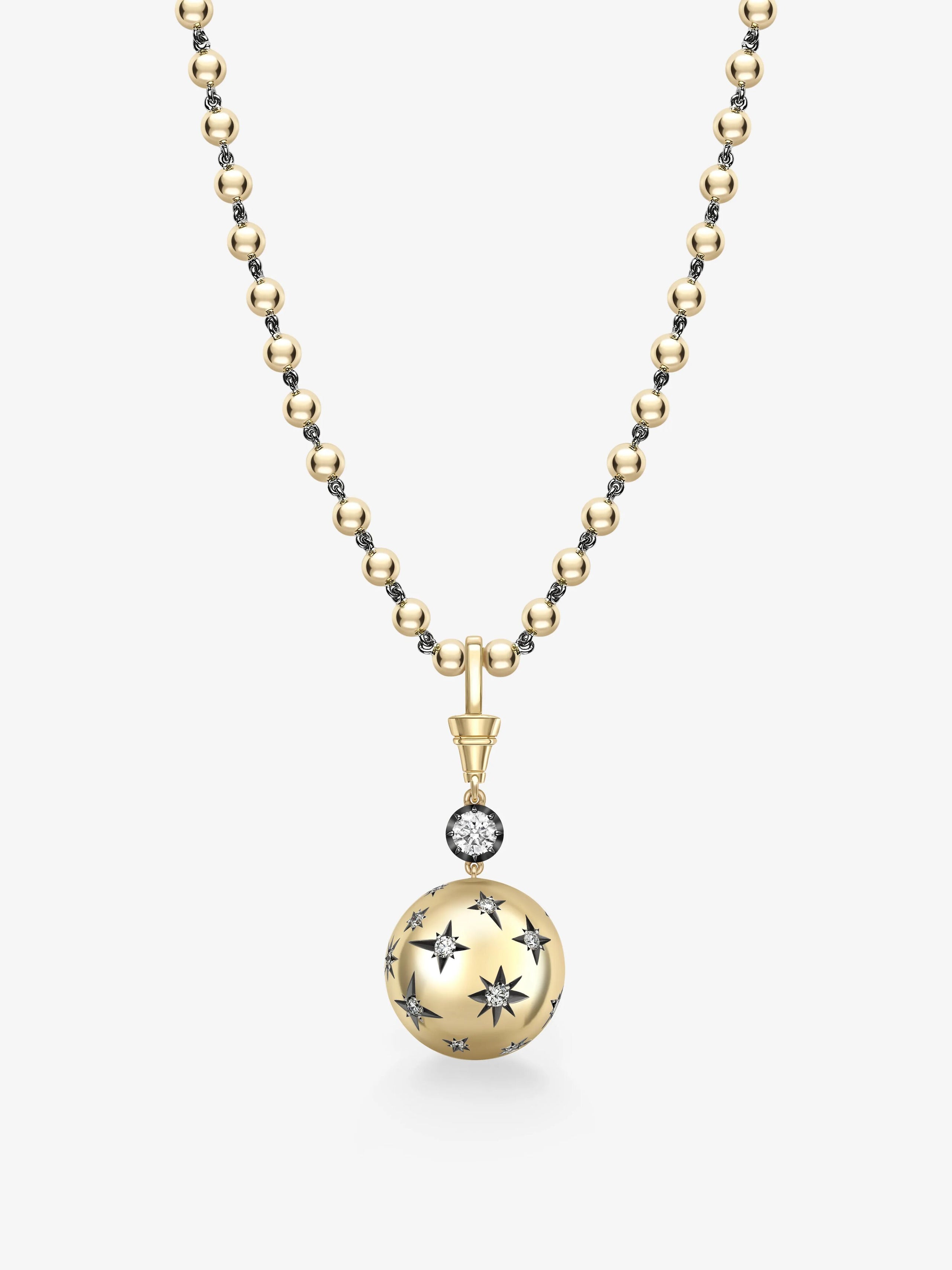 Orbit Yellow Gold & Diamond Star-Set Sphere Pendant View 2