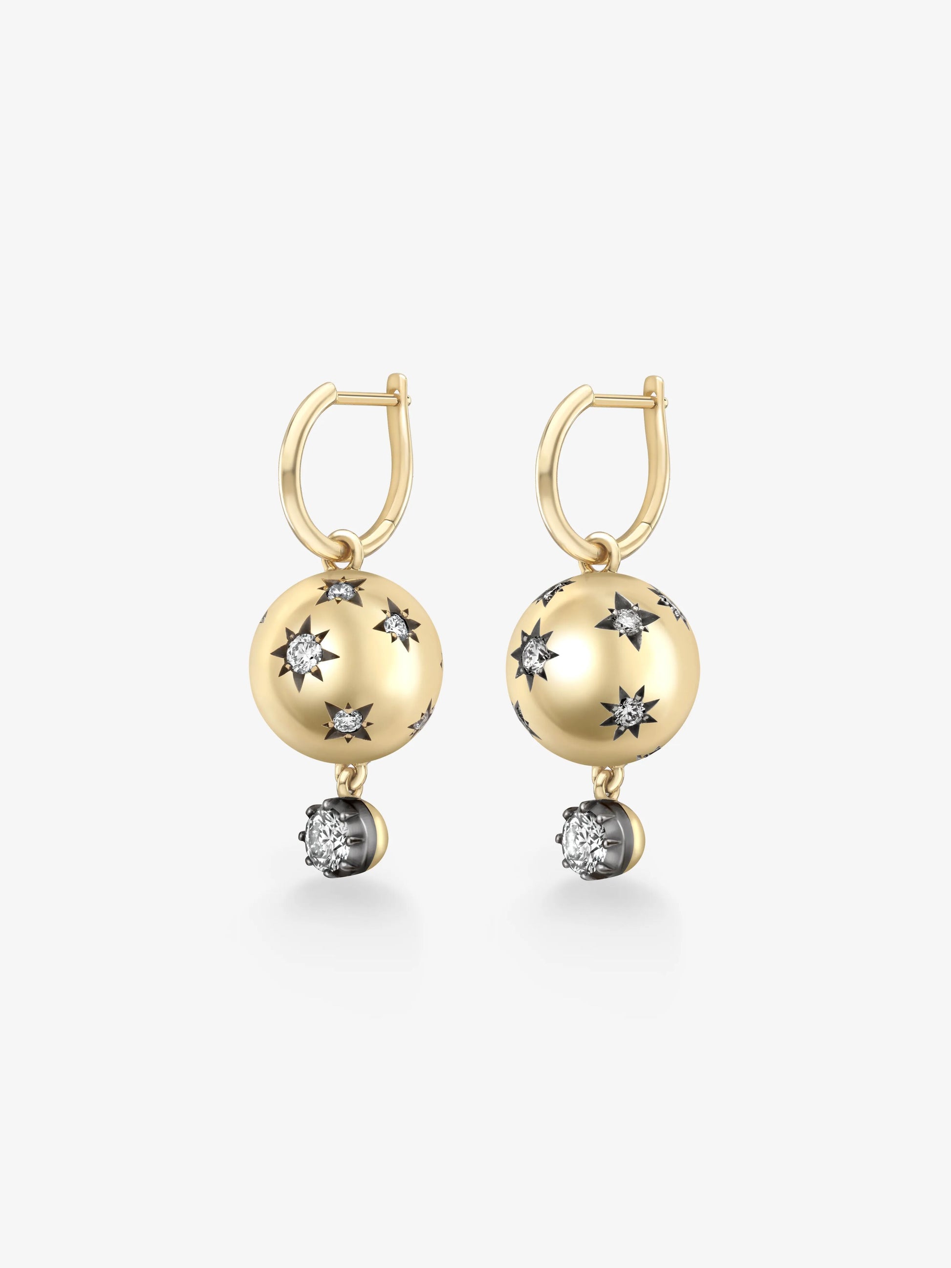 Orbit Yellow Gold Star-Set & Diamond Sphere Gypset Hoop Earrings View 2