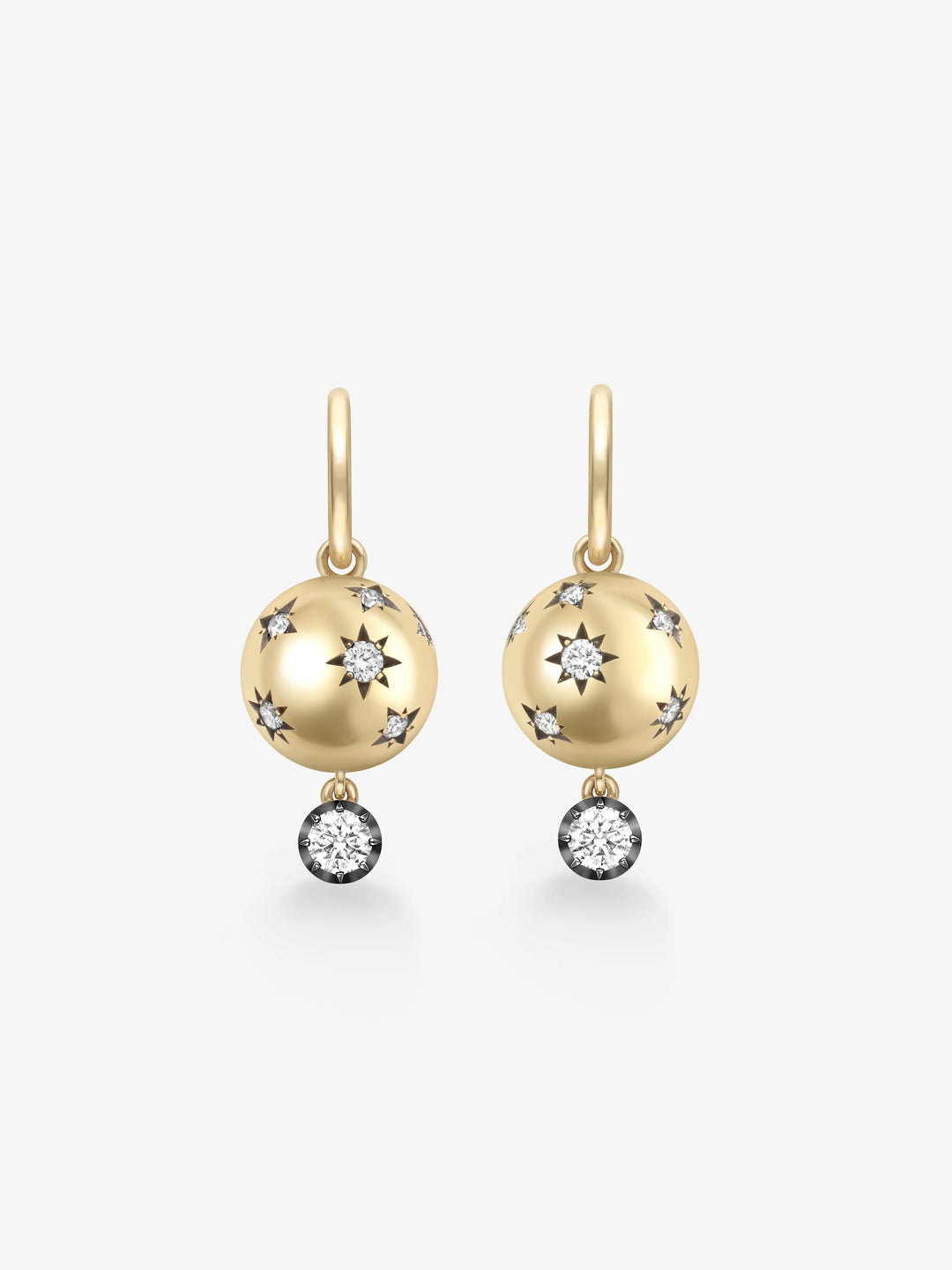 Orbit Yellow Gold Star-Set & Diamond Sphere Gypset Hoop Earrings  View 1