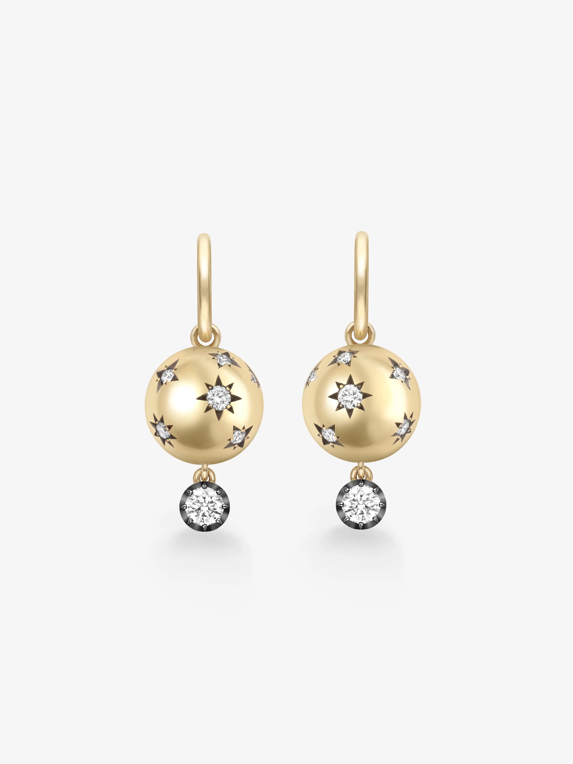 Orbit Yellow Gold Star-Set & Diamond Sphere Gypset Hoop Earrings View 1