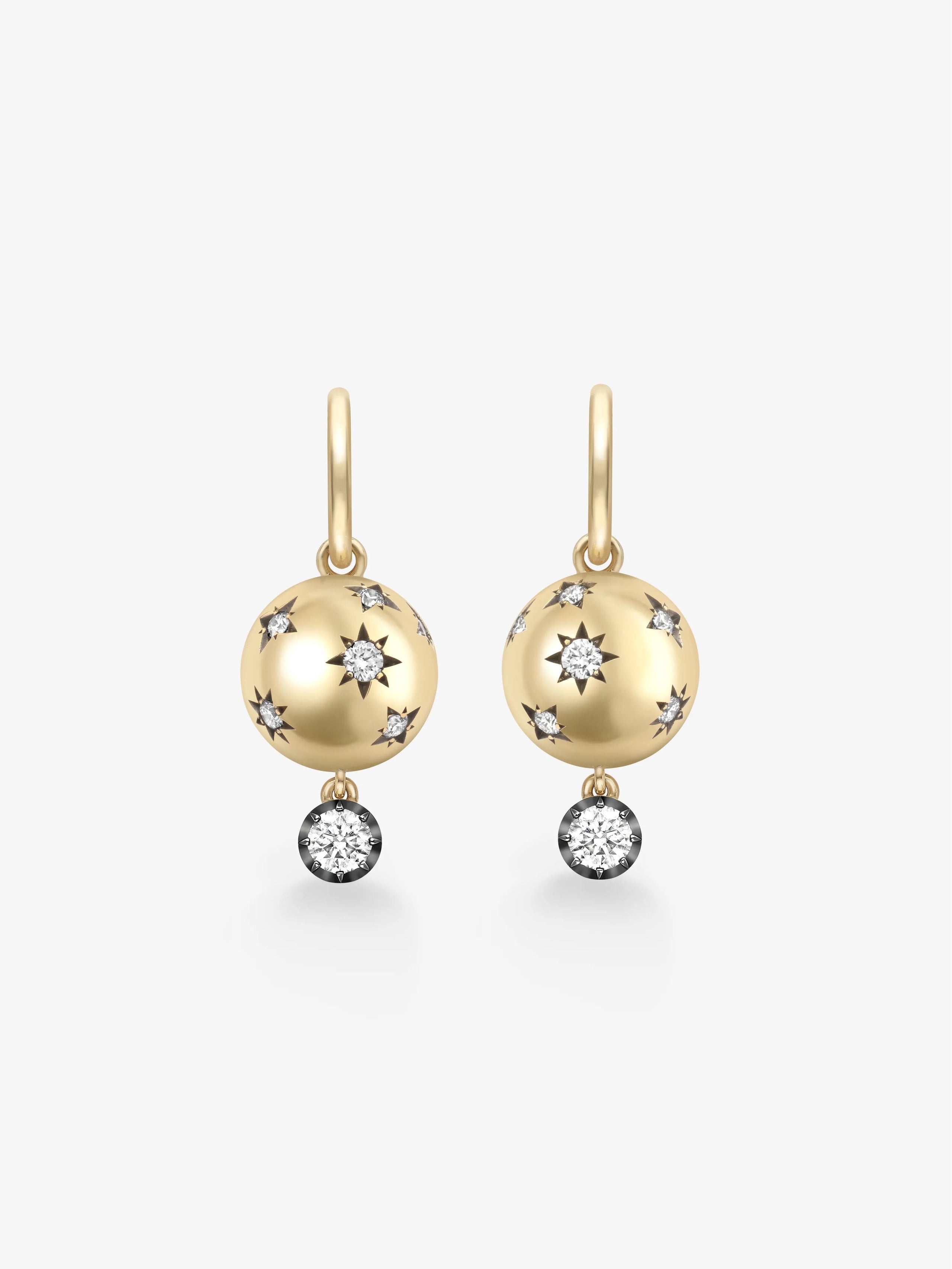 Orbit Yellow Gold Star-Set & Diamond Sphere Gypset Hoop Earrings View 1