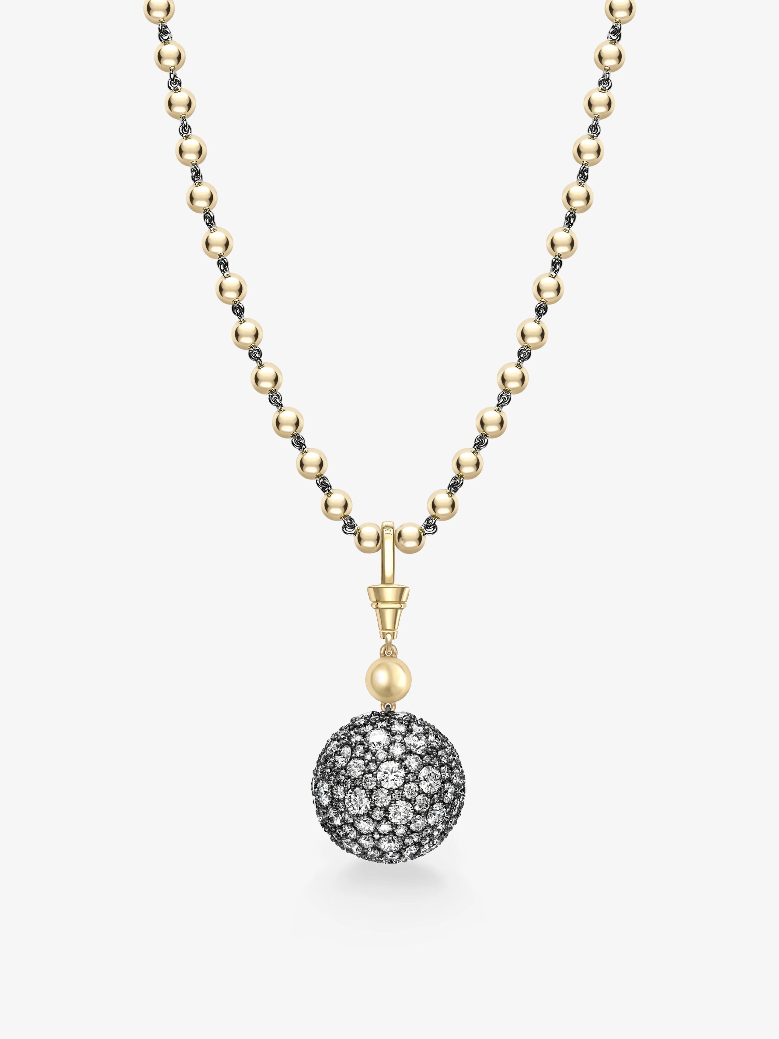 Orbit Yellow Gold & Diamond Pavé Sphere Pendant View 5