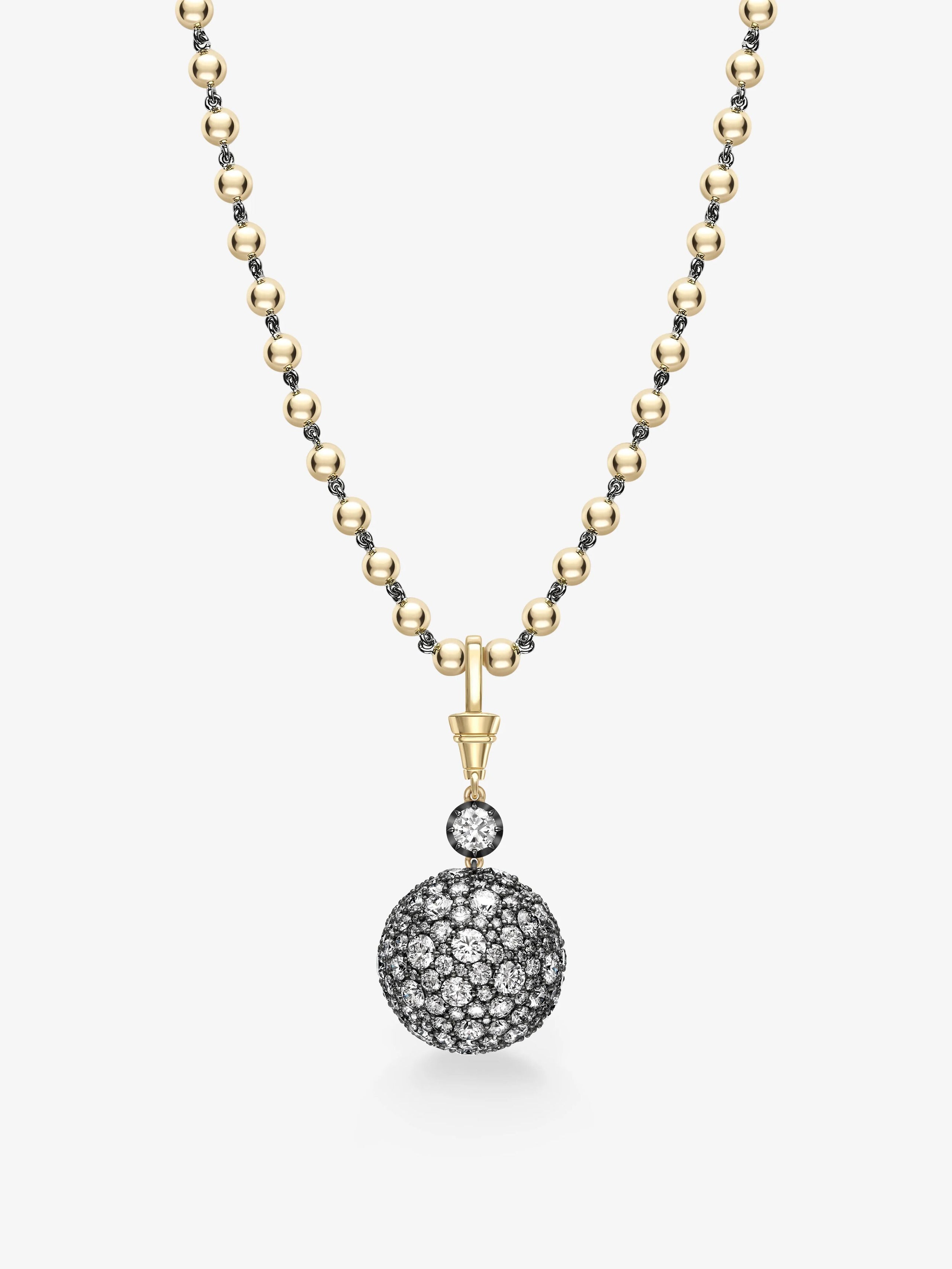 Orbit Yellow Gold & Diamond Pavé Sphere Pendant View 2