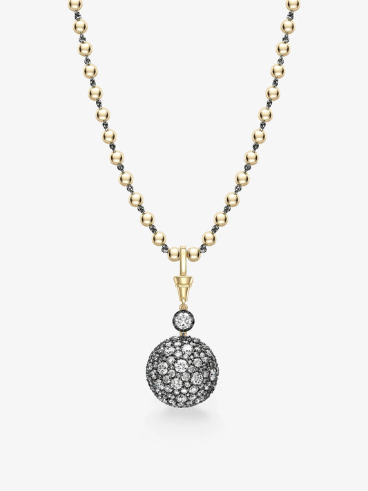 Orbit Yellow Gold & Diamond Pavé Sphere Pendant View 2