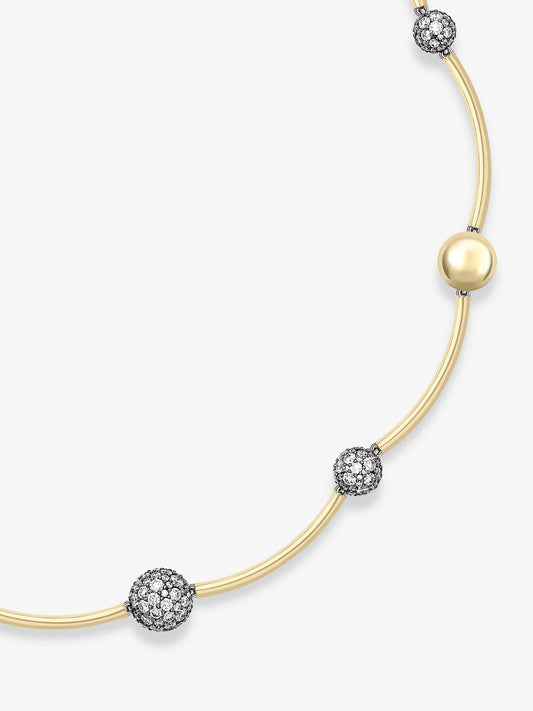 Orbit Yellow Gold & Diamond Pavé Sphere Necklace View 4