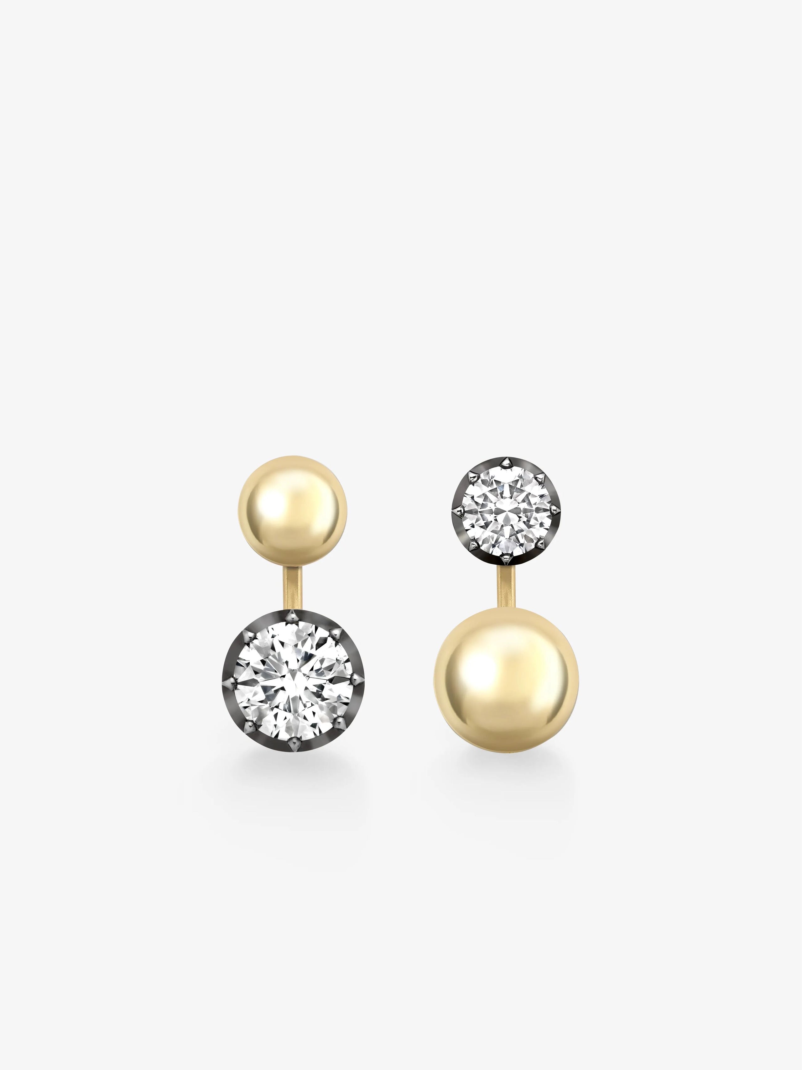 Orbit Asymmetric Yellow Gold 4.17ct & 1.50ct Diamond Sphere Earrings View 1