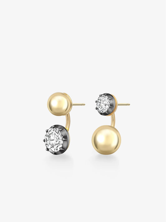 Orbit Asymmetric Yellow Gold 4.17ct & 1.50ct Diamond Sphere Earrings View 2