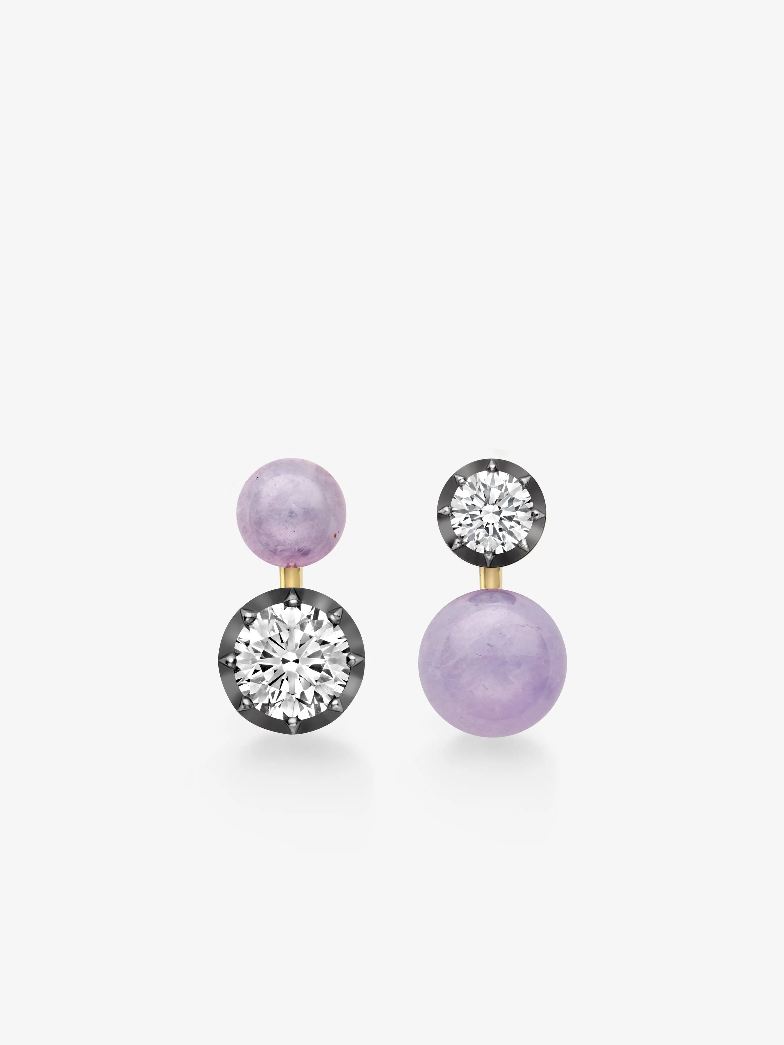 Orbit Asymmetric Lilac Jade & Diamond Sphere Earrings View 1