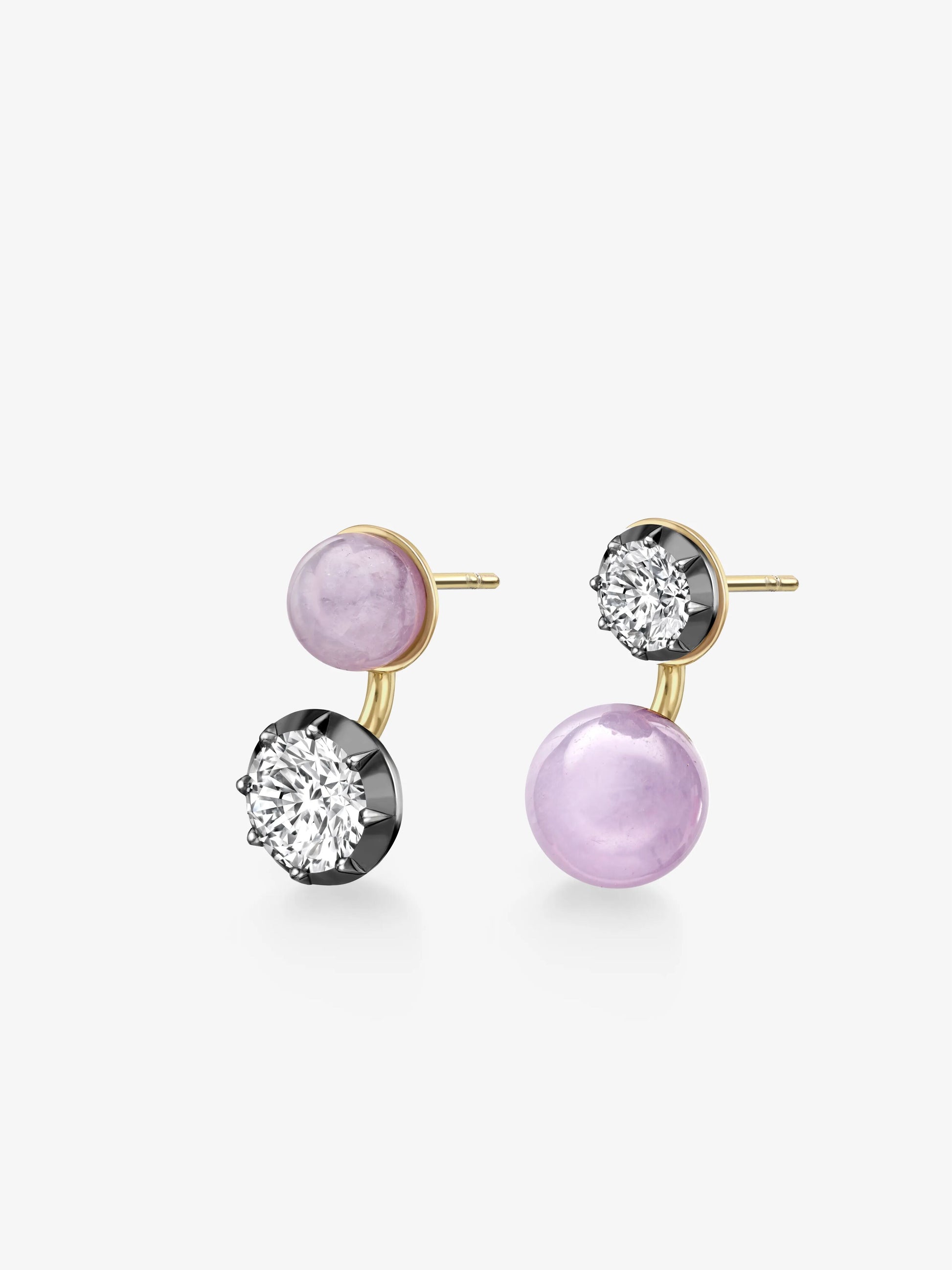 Orbit Asymmetric Lilac Jade & Diamond Sphere Earrings View 2