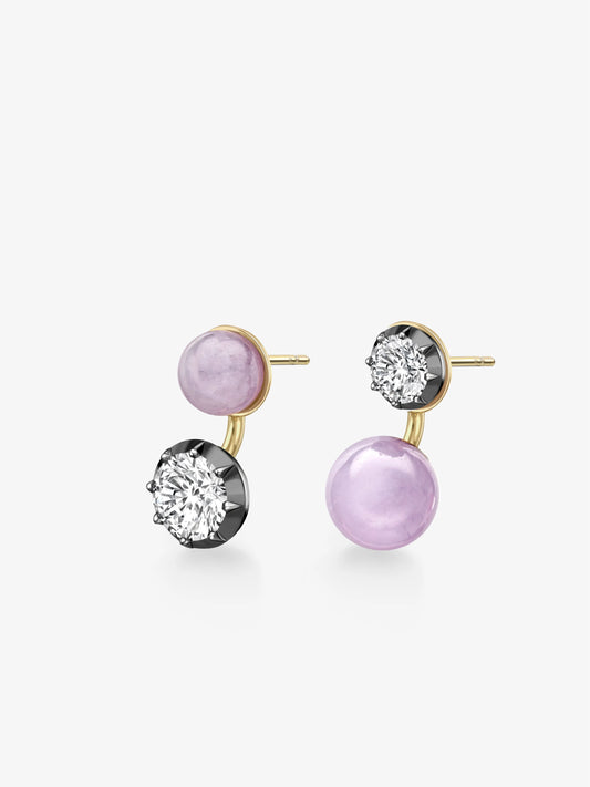 Orbit Asymmetric Lilac Jade & Diamond Sphere Earrings View 2