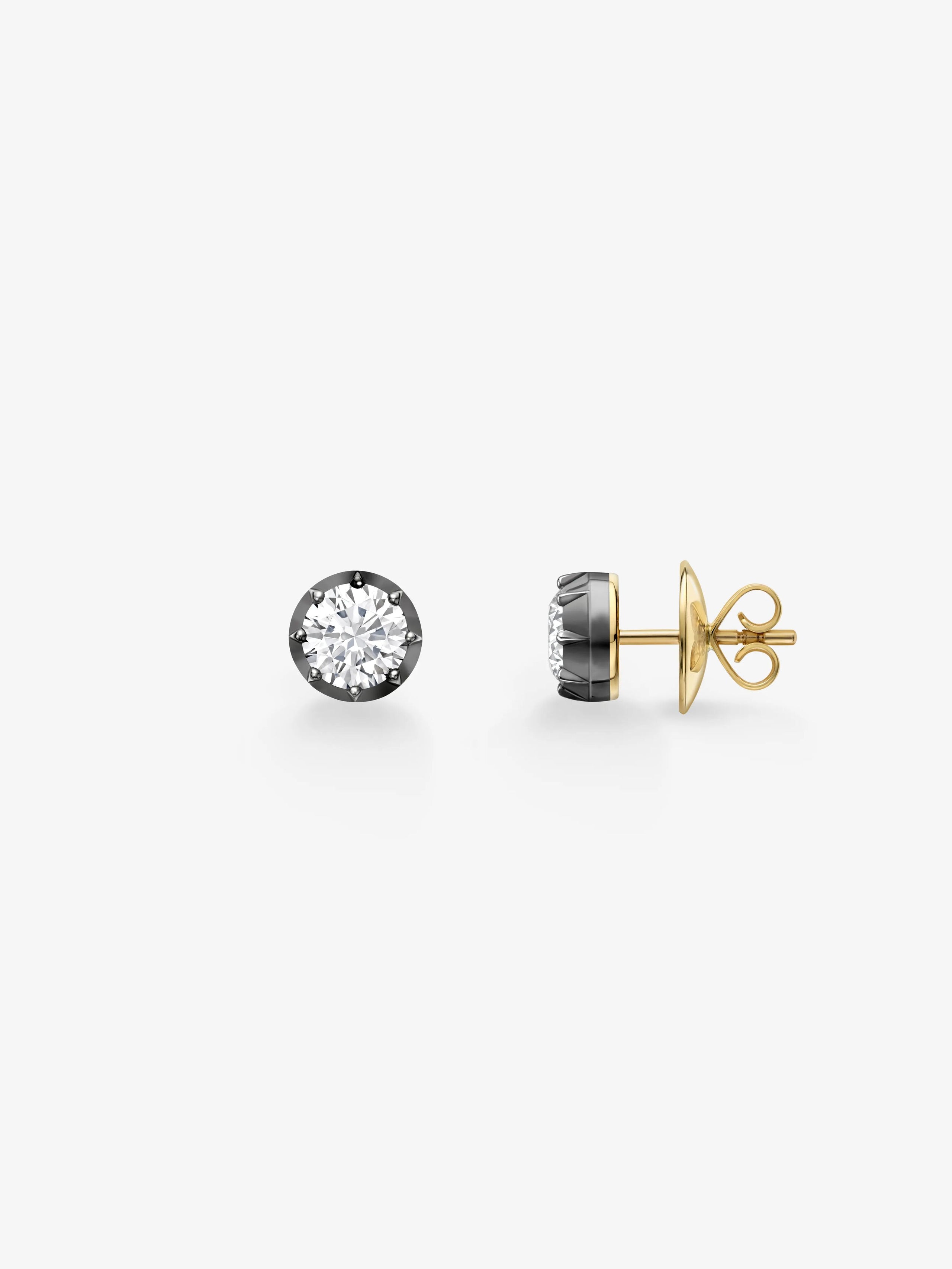 1ct Diamond & Blackened Gold Stud Earrings View 2