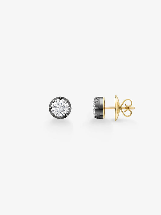 1ct Diamond & Blackened Gold Stud Earrings View 2