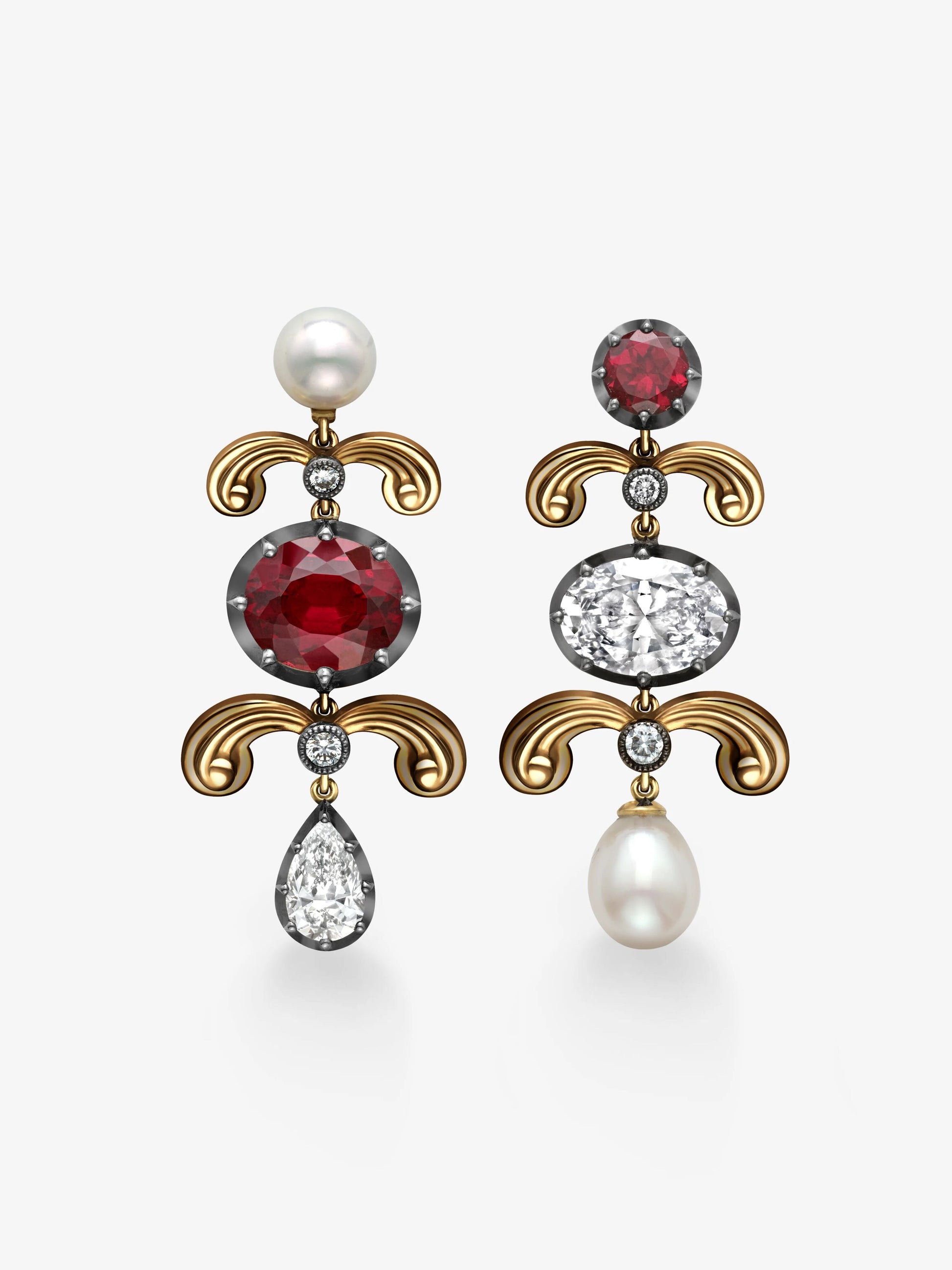 Garnet, Pearl & Diamond Earrings View 1