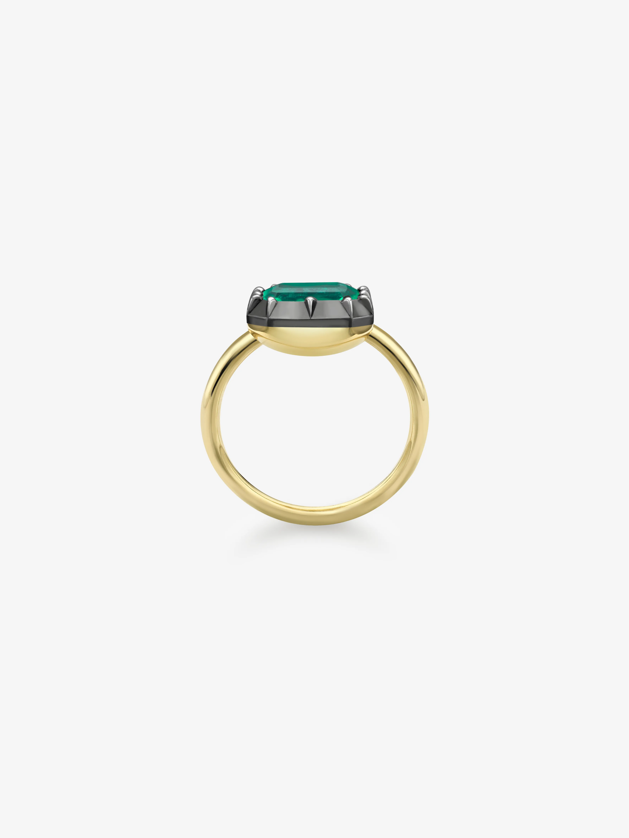 3.28ct East-West Emerald Cut Emerald Button Back Ring View 4