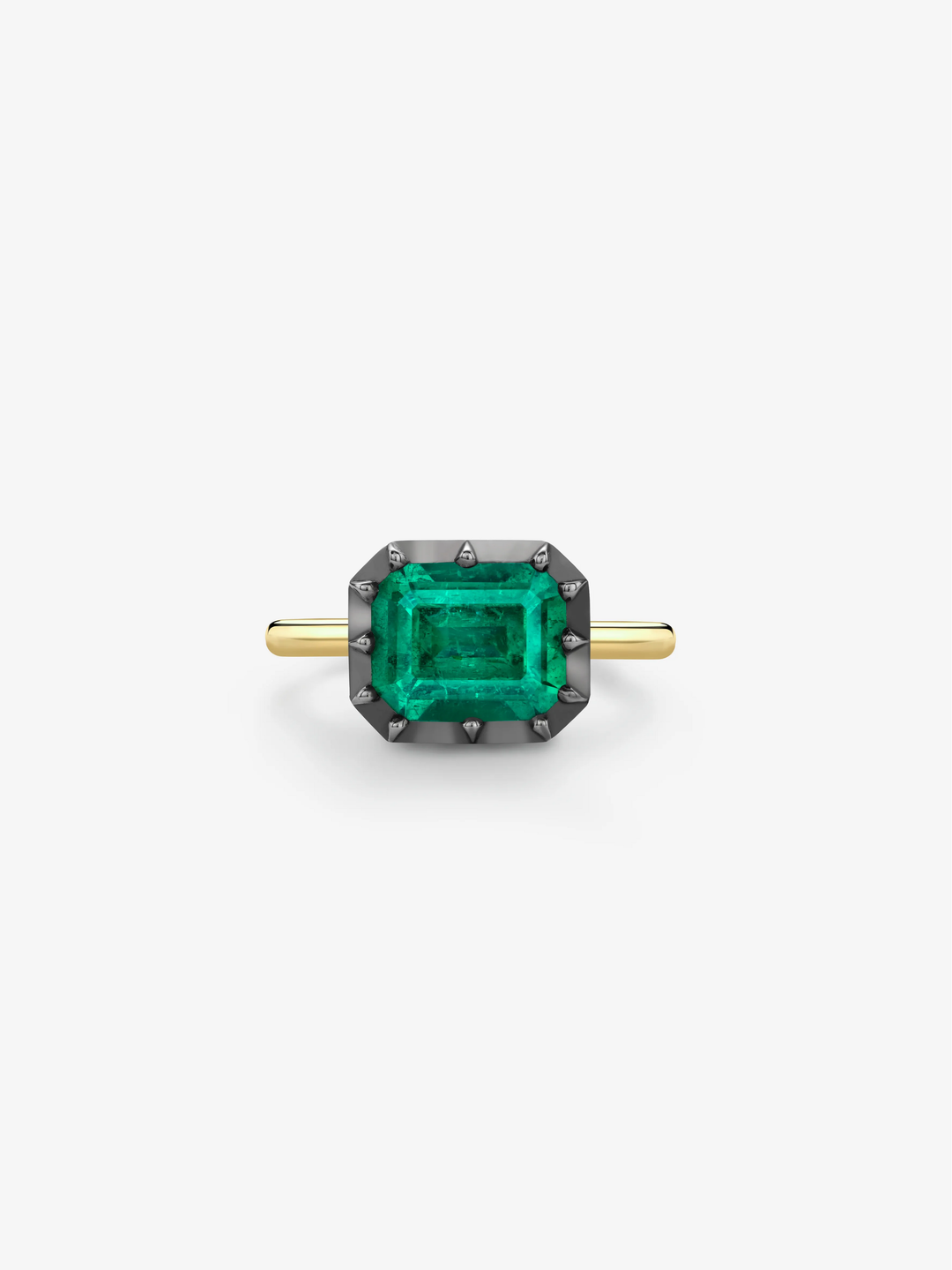 3.28ct East-West Emerald Cut Emerald Button Back Ring  View 1