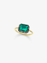 3.28ct East-West Emerald Cut Emerald Button Back Ring