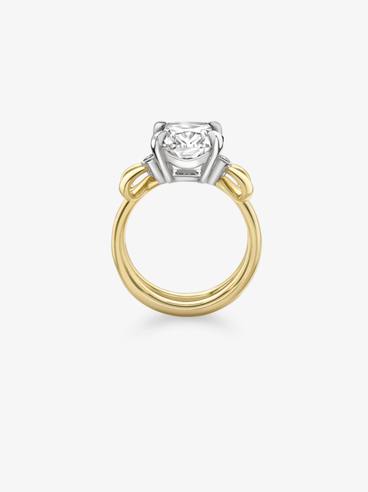 Jessica McCormack 5.11ct cushion cut diamond ring with a yellow gold band and contrasting white gold setting with sculptural claw details View 4