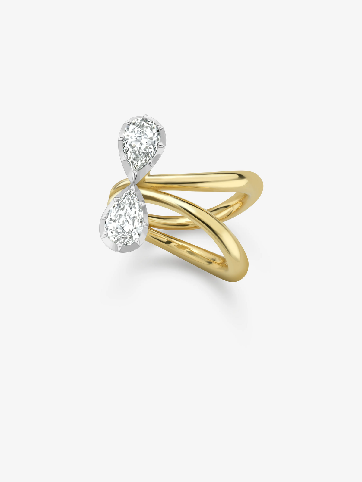 Bow-inspired 1.40ct pear-shaped diamond ring in white gold, featuring two diamonds and an intertwined contemporary band by Jessica McCormack View 2