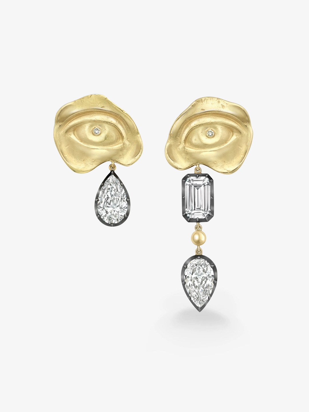 Medallions Cry Baby Emerald Cut & Pear-Shaped Diamond Earrings  View 1