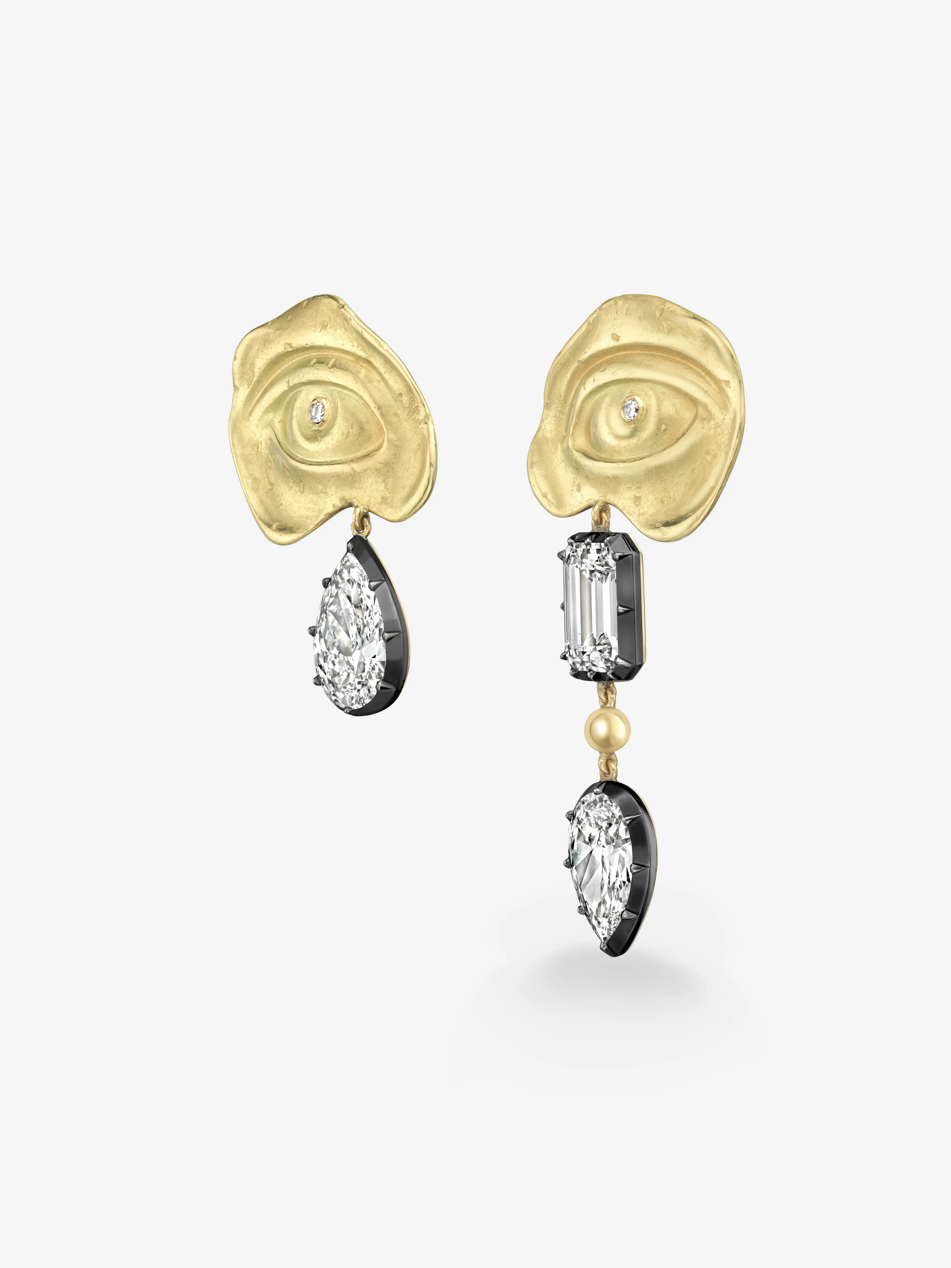 Medallions Cry Baby Emerald Cut & Pear-Shaped Diamond Earrings View 2
