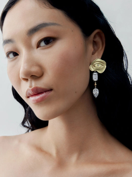 Medallions Cry Baby Emerald Cut & Pear-Shaped Diamond Earrings View 2