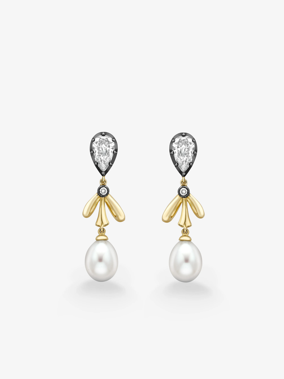 Bows Diamond, Gold & Pearl Earrings  View 1