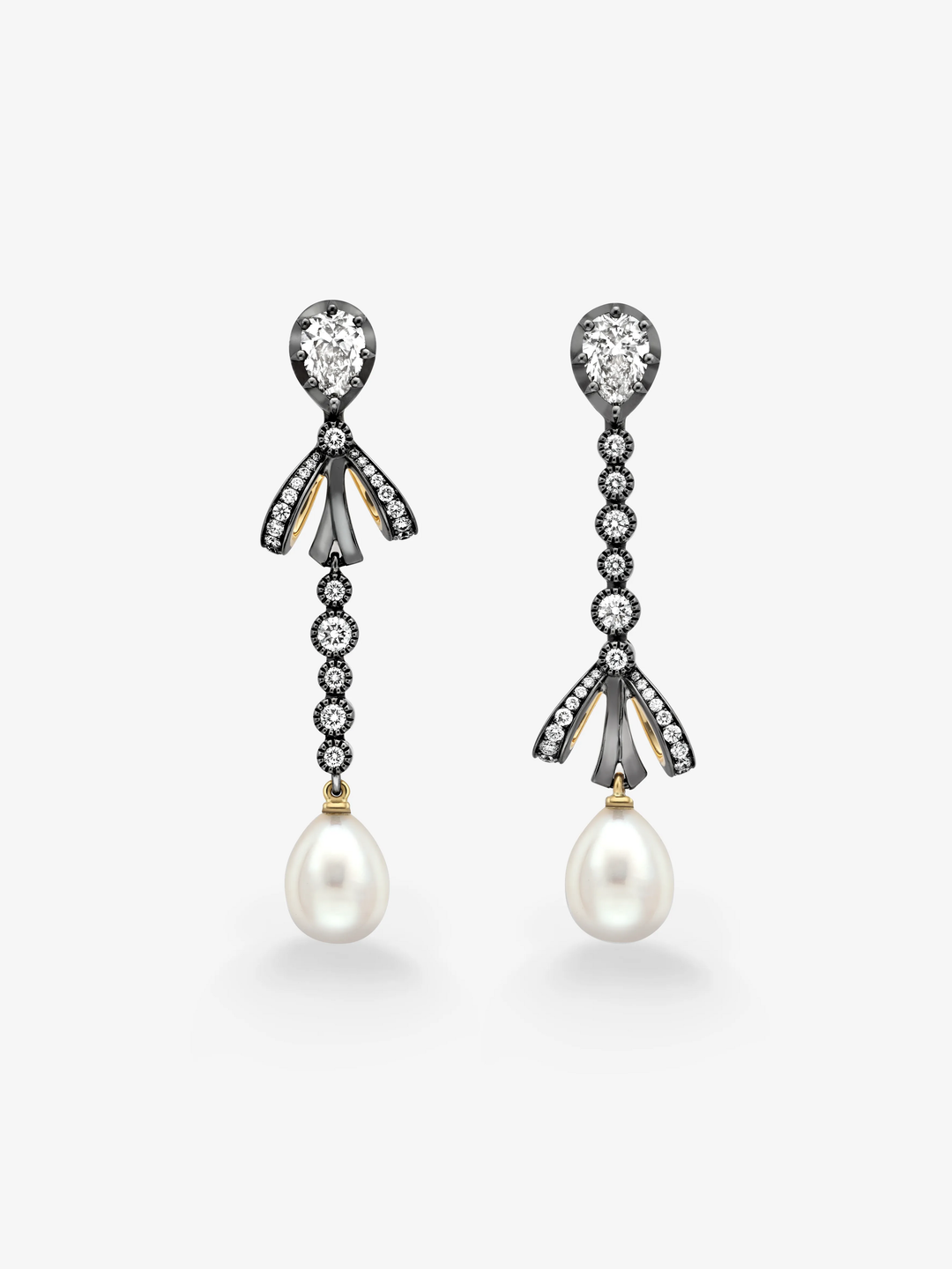 Bows Asymmetric Diamond & Pearl Drop Earrings  View 1