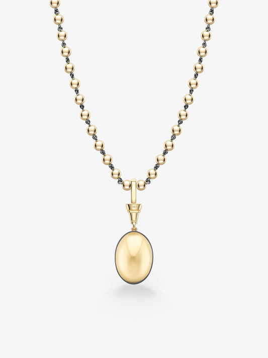 Jessica McCormack Ball n Chain necklace featuring a large oval diamond pendant suspended from a beaded gold chain View 4