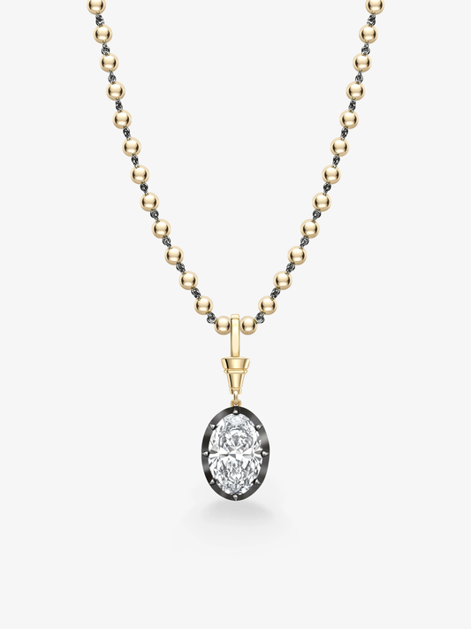 Jessica McCormack Ball n Chain necklace with alternating gold and blackened beads, featuring a 6.15ct oval diamond pendant View 3