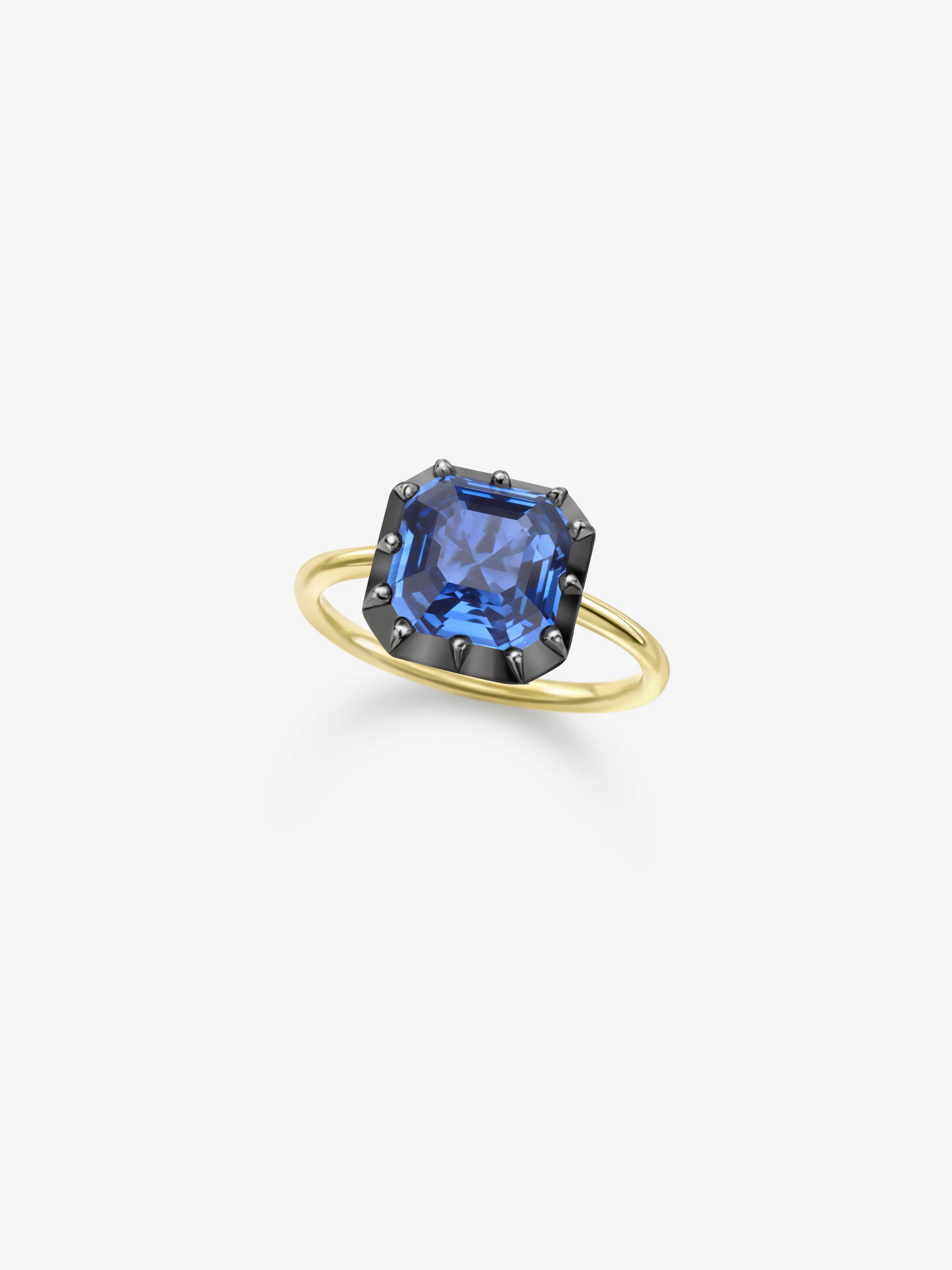 5.70ct East-West Emerald Cut Sapphire Button Back Ring View 2
