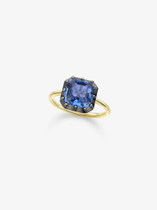 5.70ct East-West Emerald Cut Sapphire Button Back Ring View 2