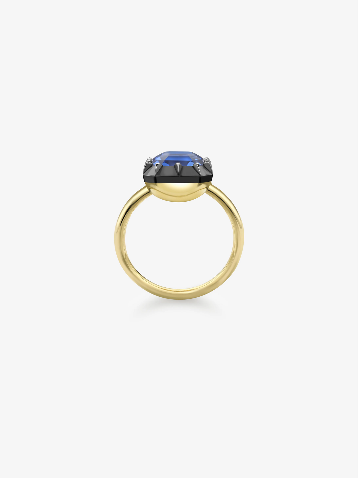 5.70ct East-West Emerald Cut Sapphire Button Back Ring View 4