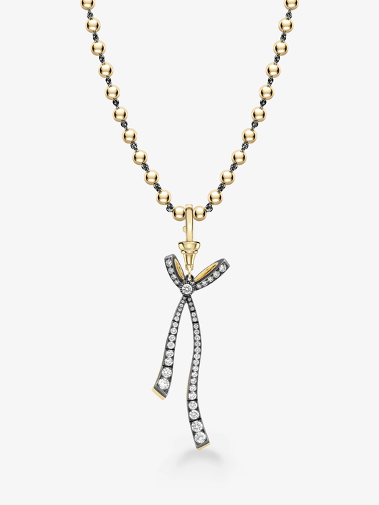 Bows Detachable Diamond & Ribbon Ball n Chain Pendant View 2