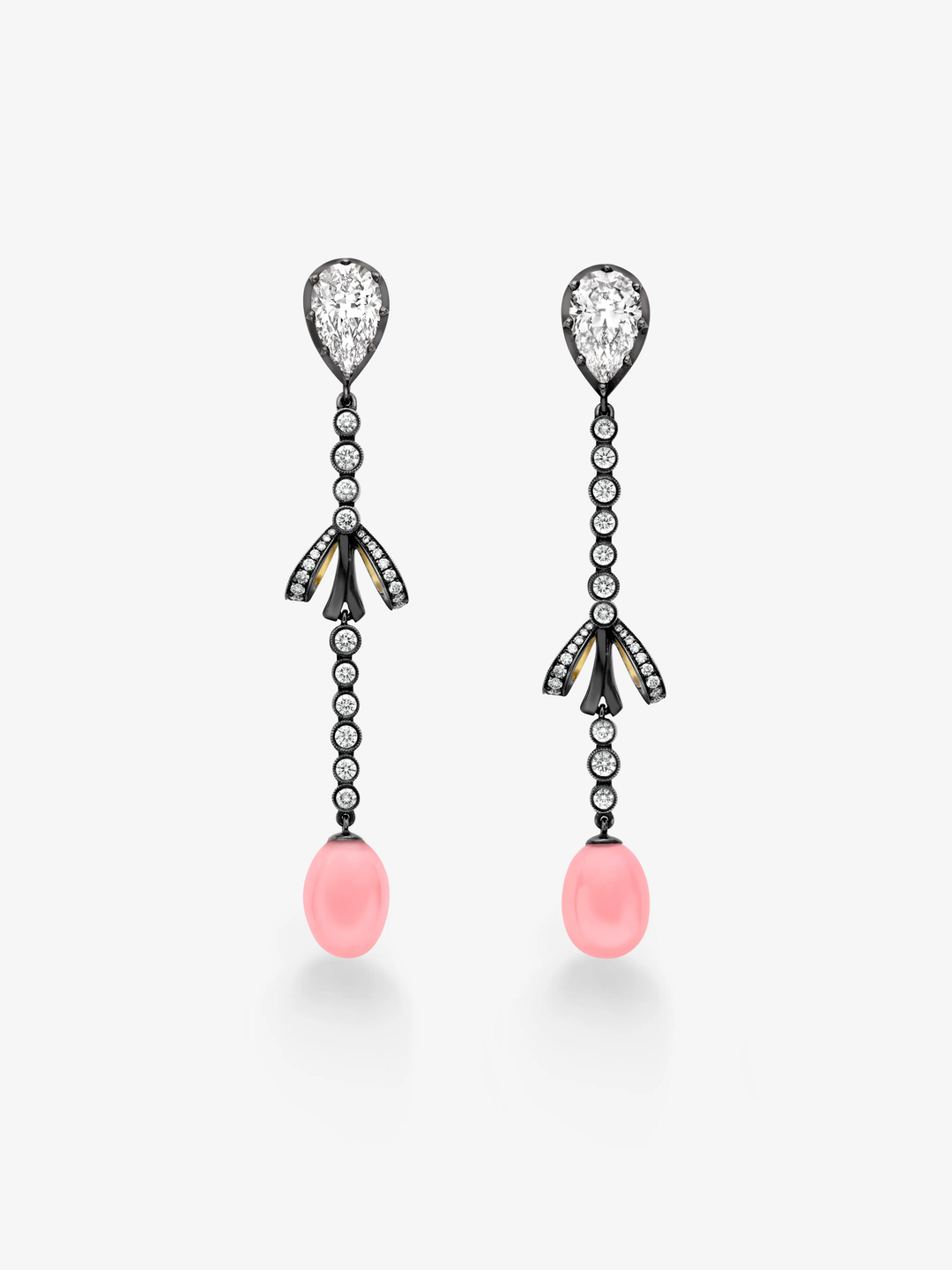 Bows Asymmetric Diamond & Conch Pearl Drop Earrings  View 1