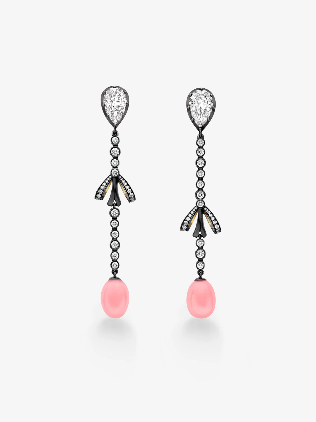Bows Asymmetric Diamond & Conch Pearl Drop Earrings View 1