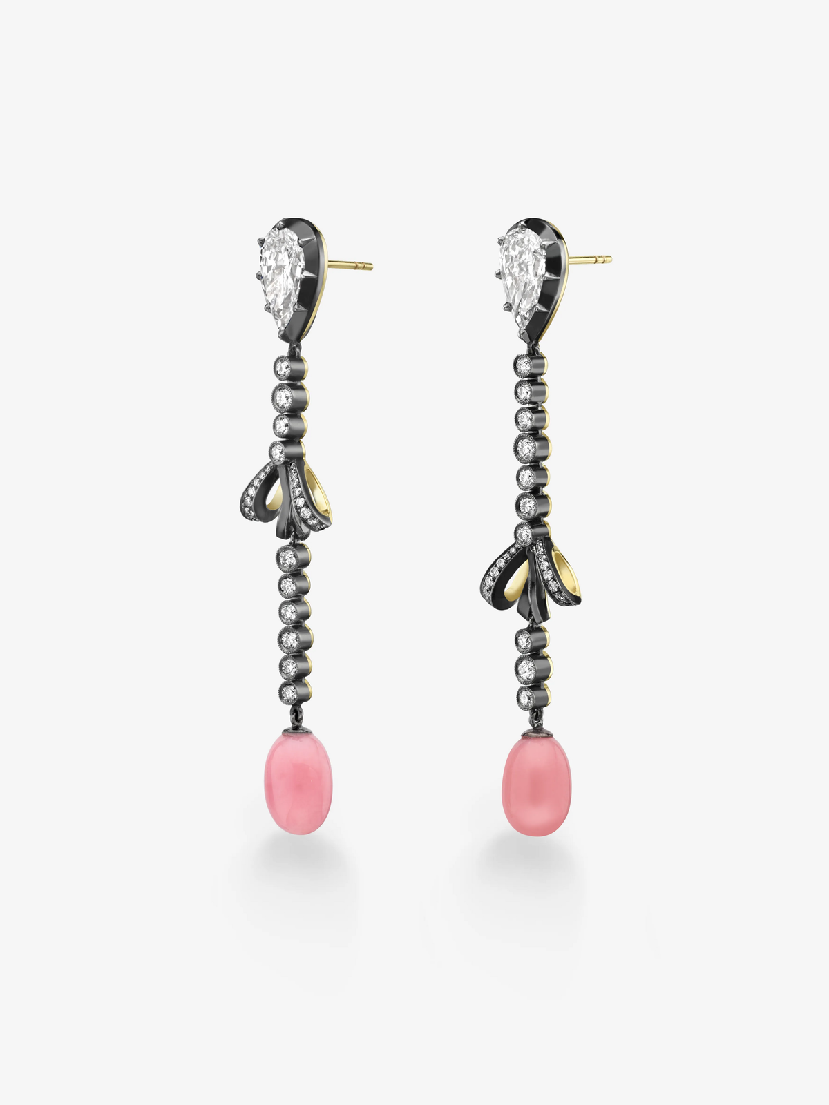 Bows Asymmetric Diamond & Conch Pearl Drop Earrings View 2