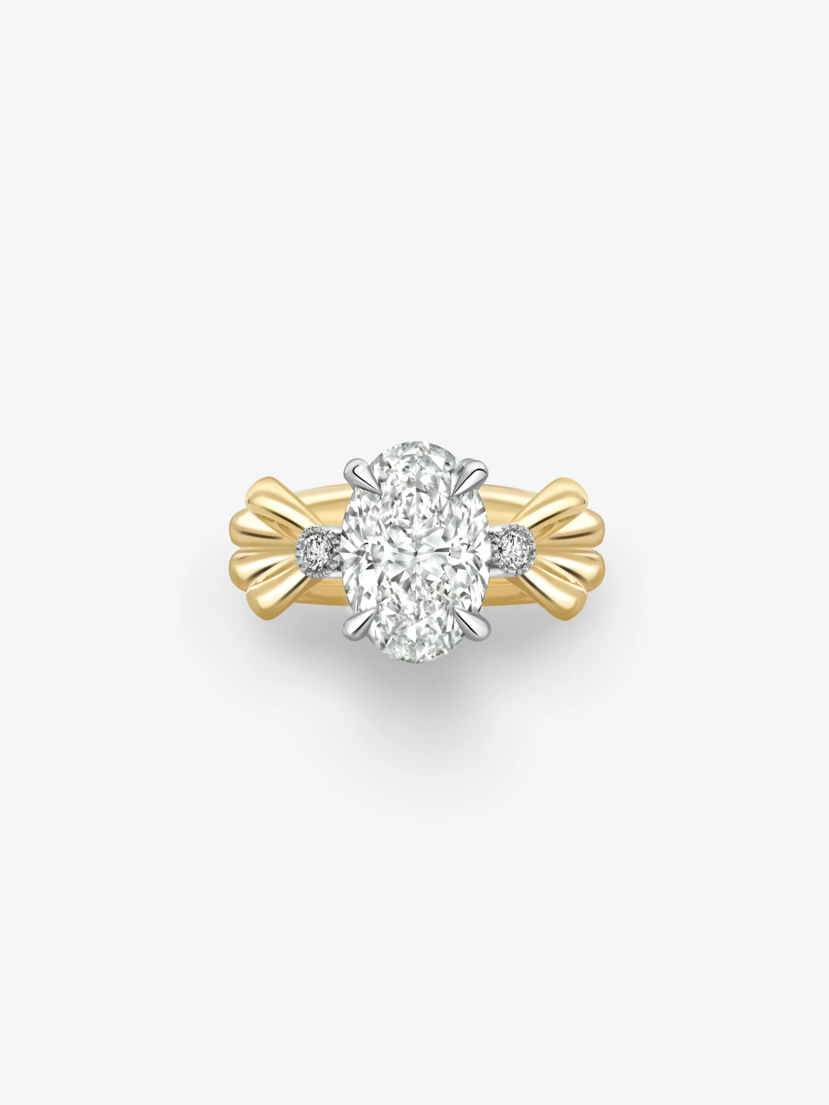 Jessica McCormack oval diamond ring with a 3.01ct centre stone round diamond accents and sculptural yellow gold bow details View 1