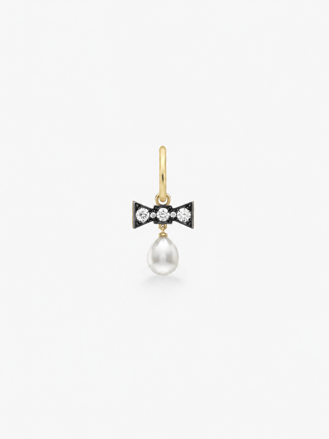 Bows Round Brilliant Cut Diamond & Pearl Single Gypset Hoop Earring  View 1