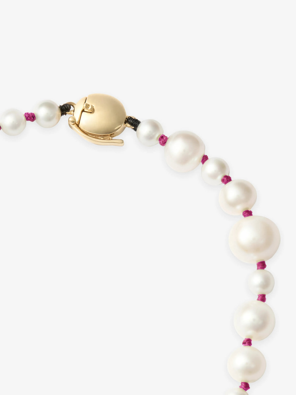 Jessica McCormack pearl and 0.40ct diamond pink thread bracelet with graduated pearls, vivid pink accents and a gold clasp View 2
