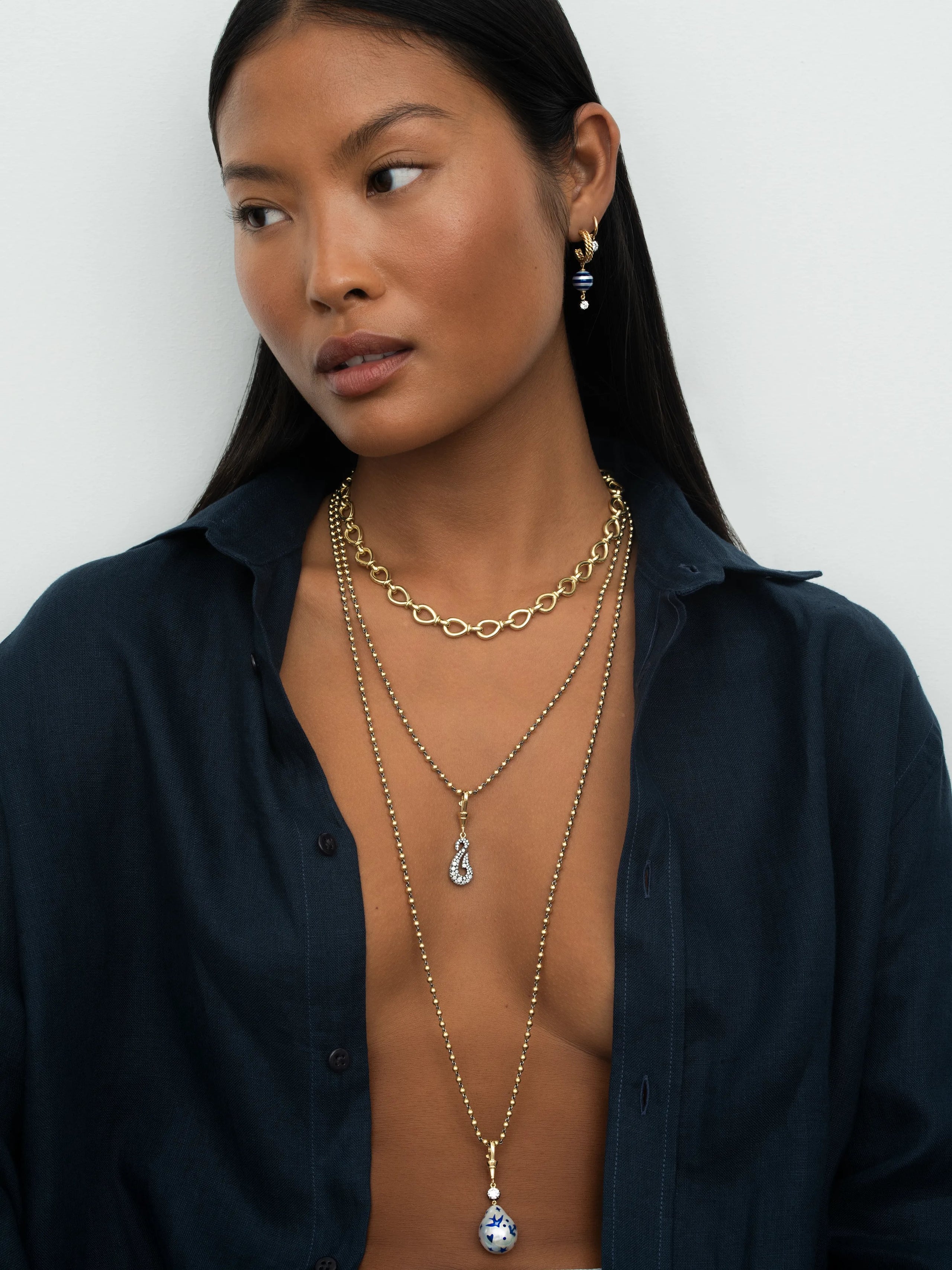 Micro Ball n Chain Yellow Gold 36" Necklace View 3