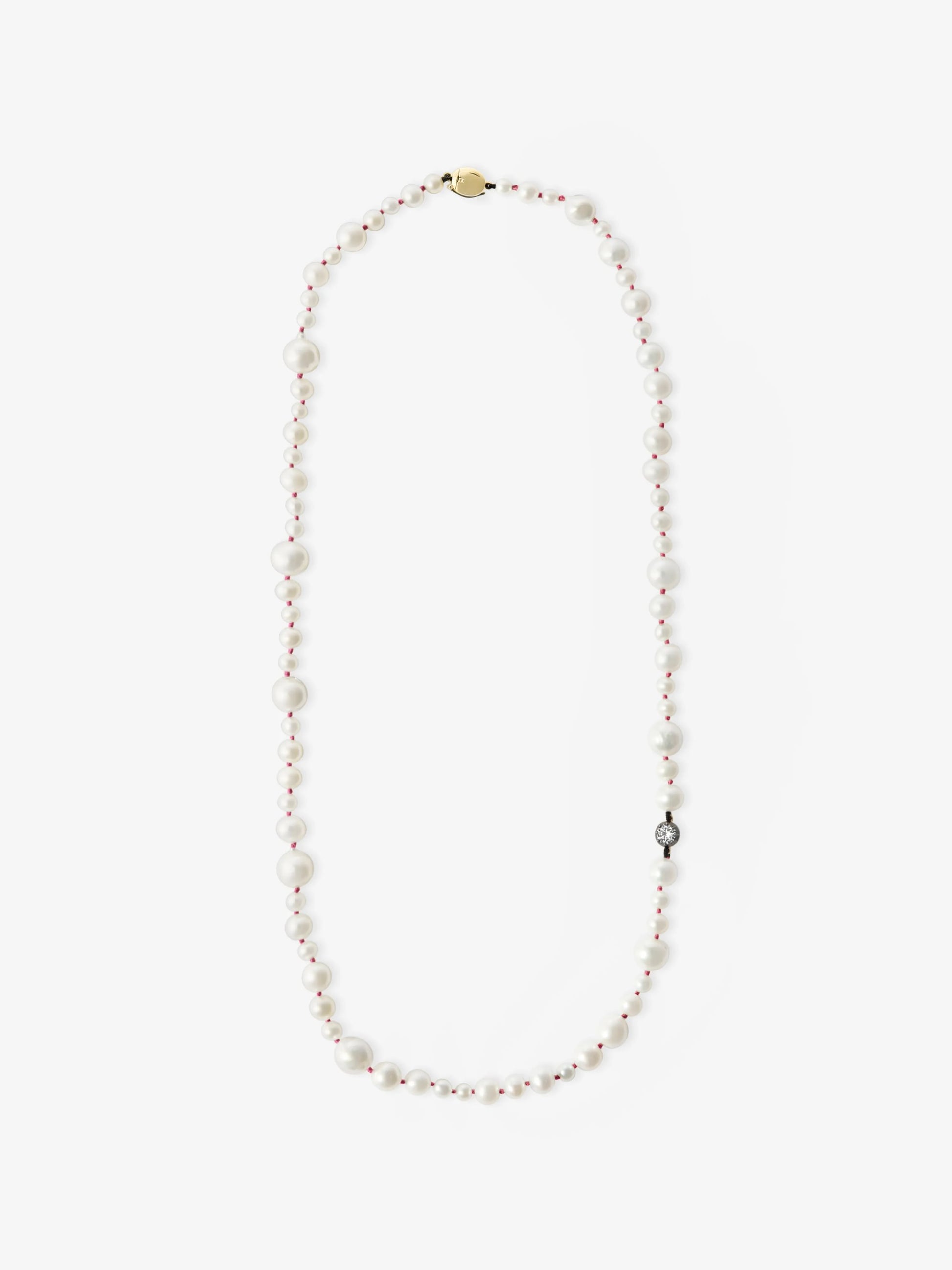 Beaches Pearl & 0.40ct Diamond 30" Pink Thread Necklace View 1