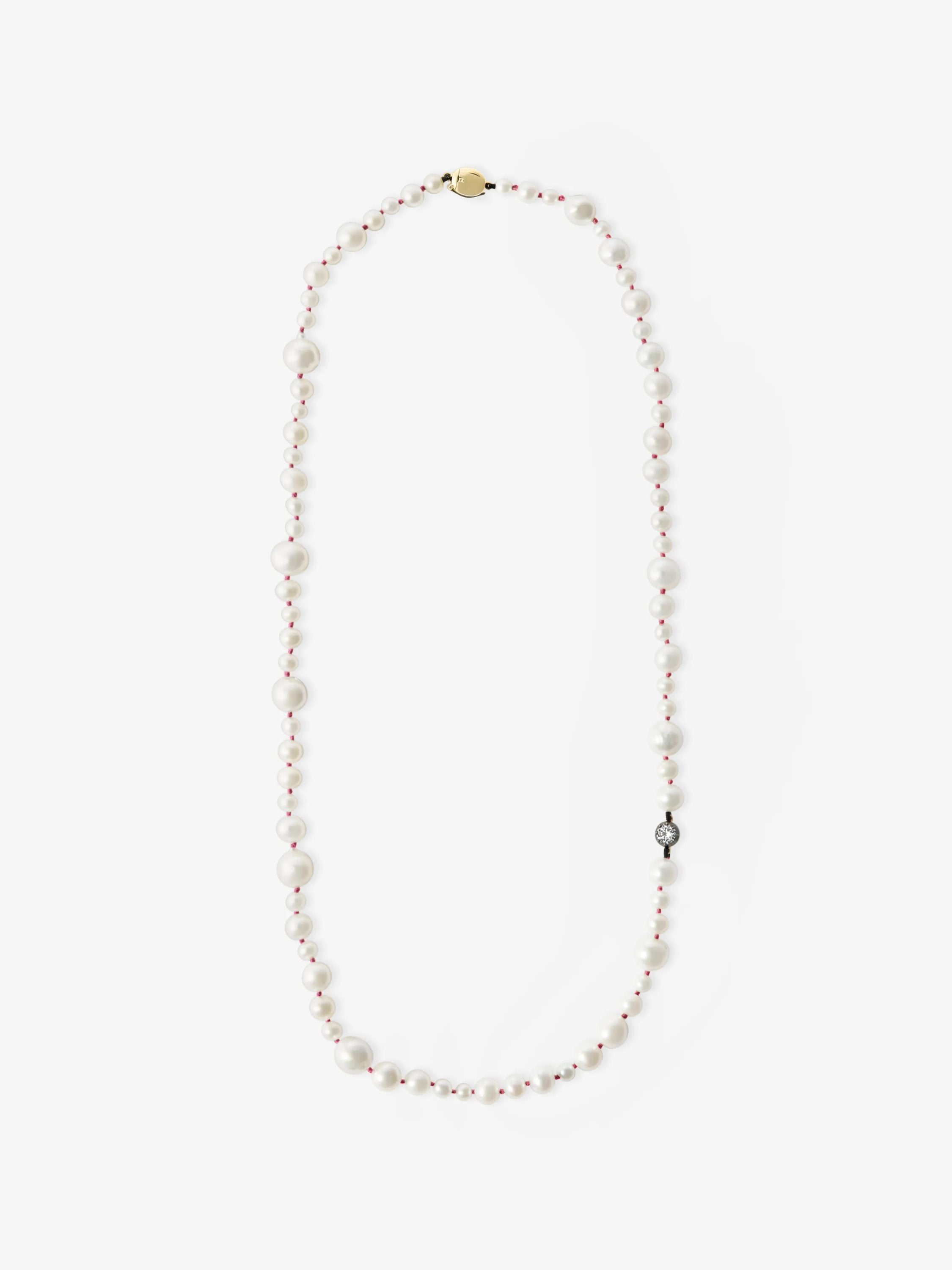 Beaches Pearl & 0.40ct Diamond 30" Pink Thread Necklace View 1