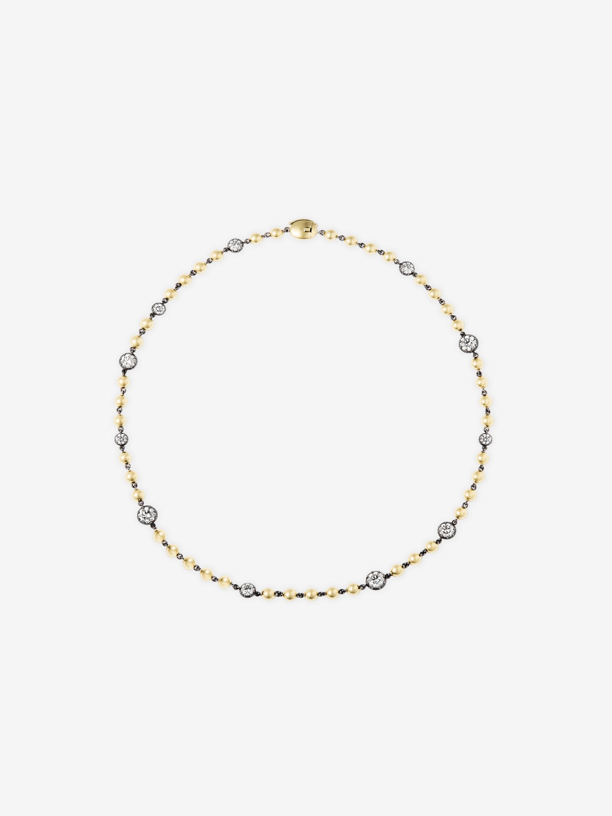 Ball n Chain Yellow Gold Multi Diamond 16" Necklace View 1