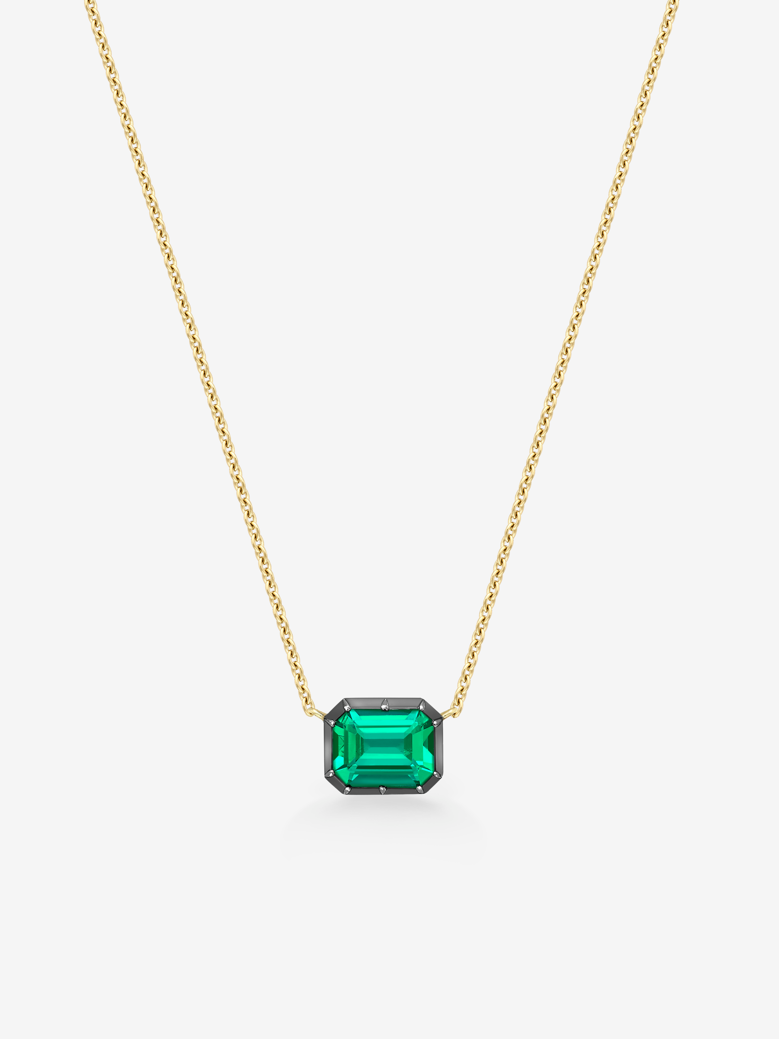 1.80ct East-West Emerald Cut Emerald Pendant Necklace
