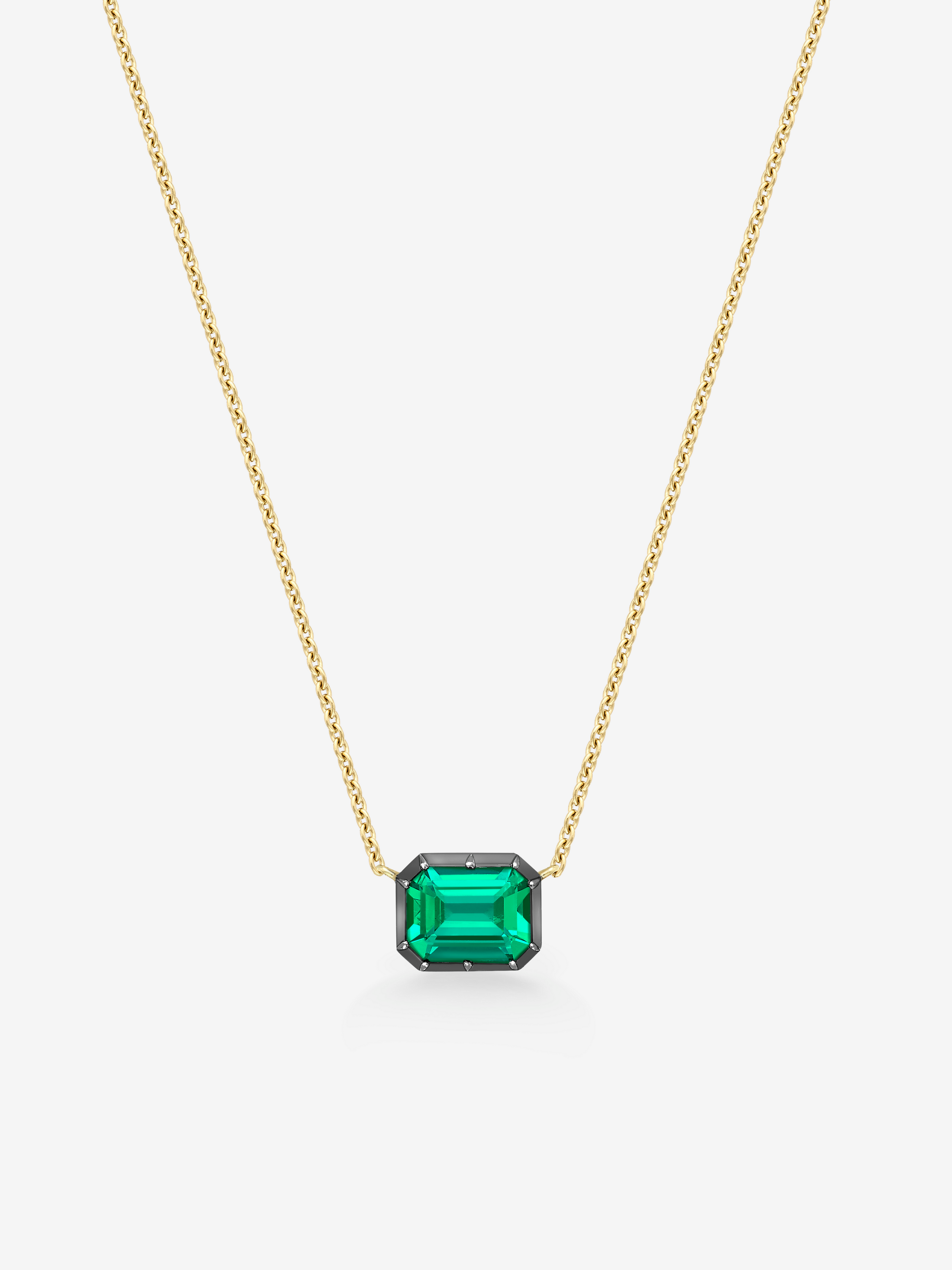 1.80ct East-West Emerald Cut Emerald Pendant Necklace View 1