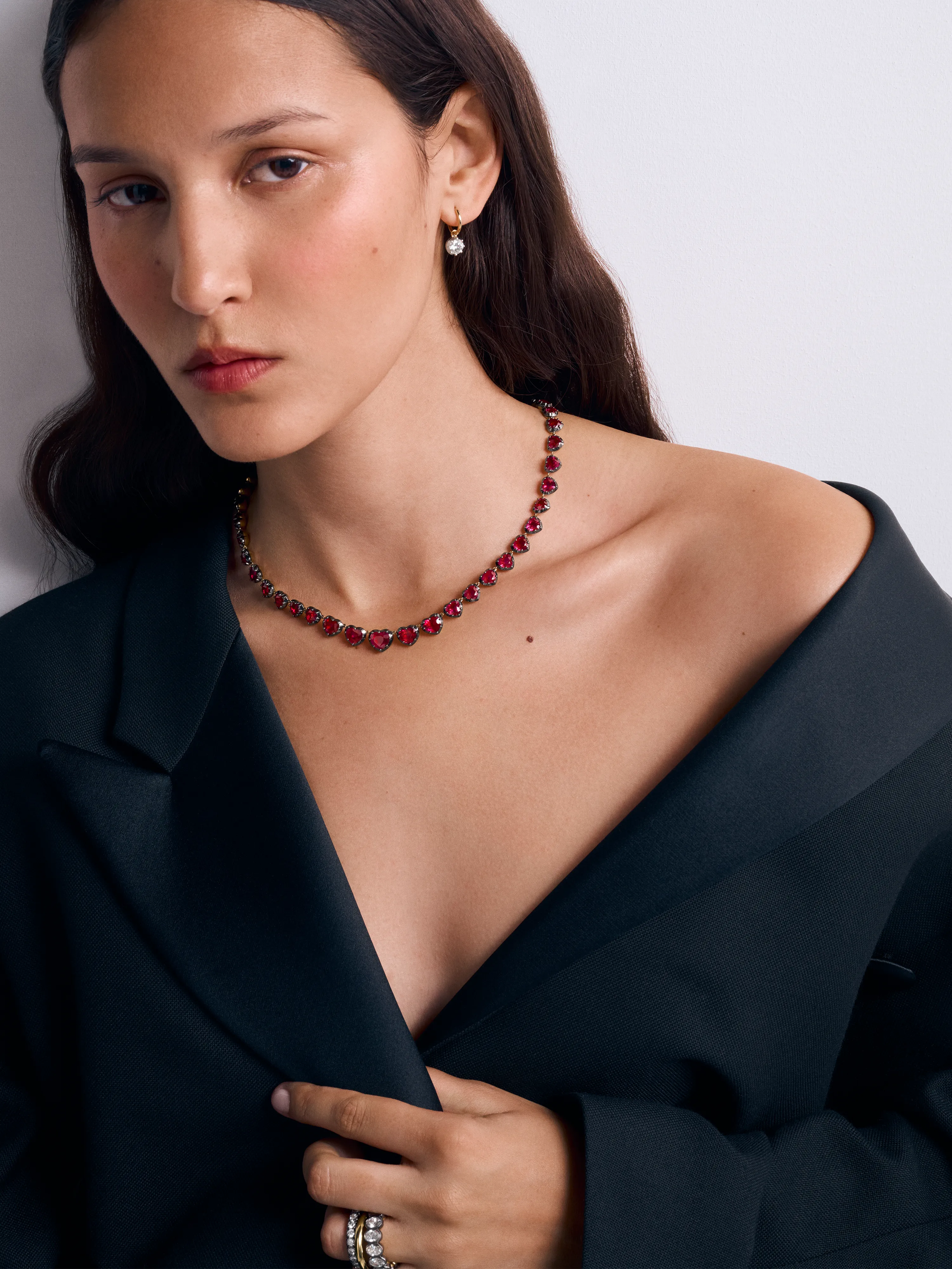 Signature Ruby Heart Button Back Necklace View 3