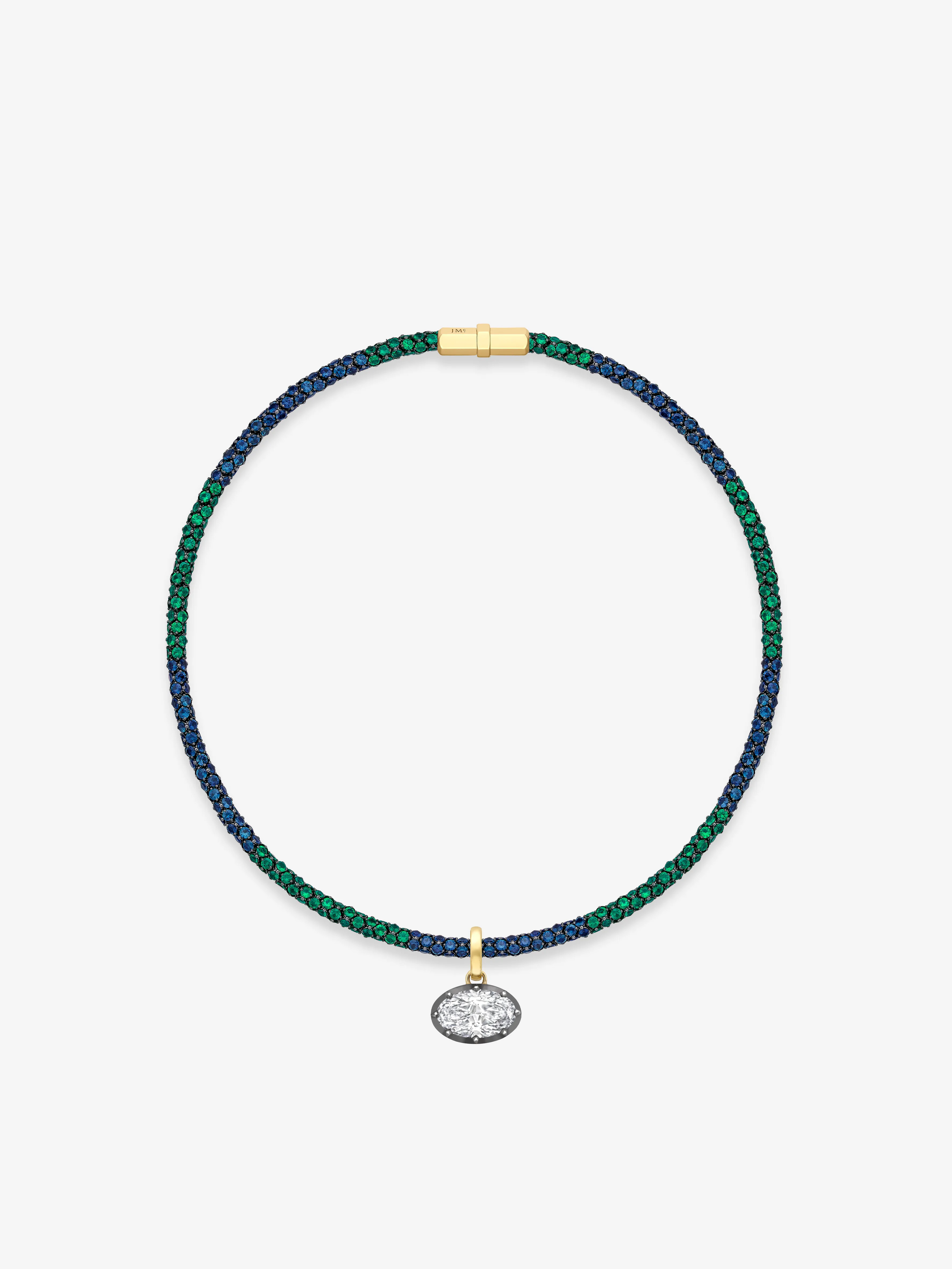 Tempest Narrow Emerald & Sapphire Necklace View 2