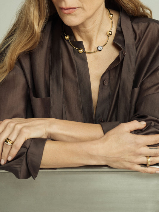 Orbit Yellow Gold & Diamond Sphere Necklace View 3