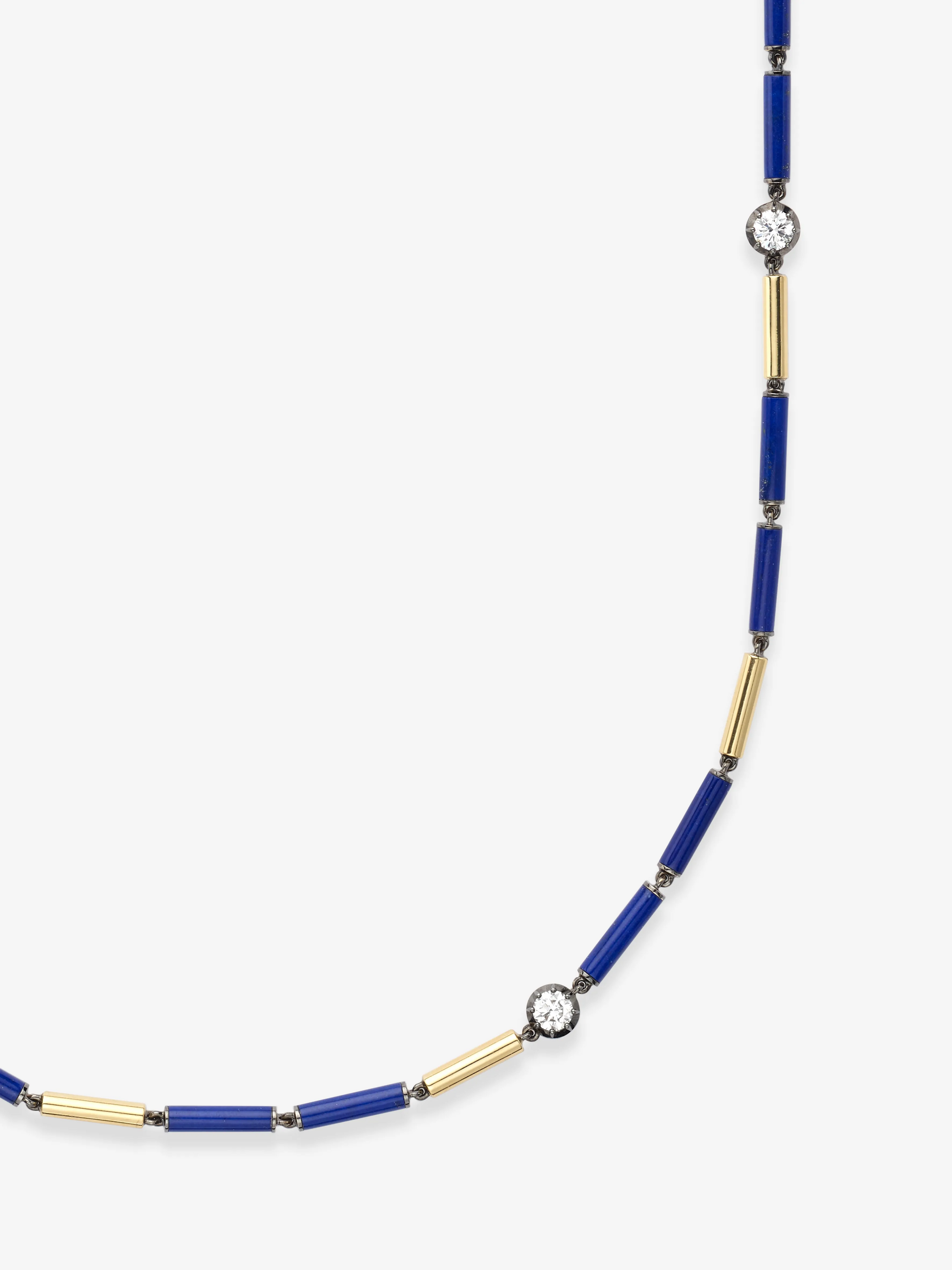 Medallions Long Guard Lapis & Diamond 30" Necklace View 2